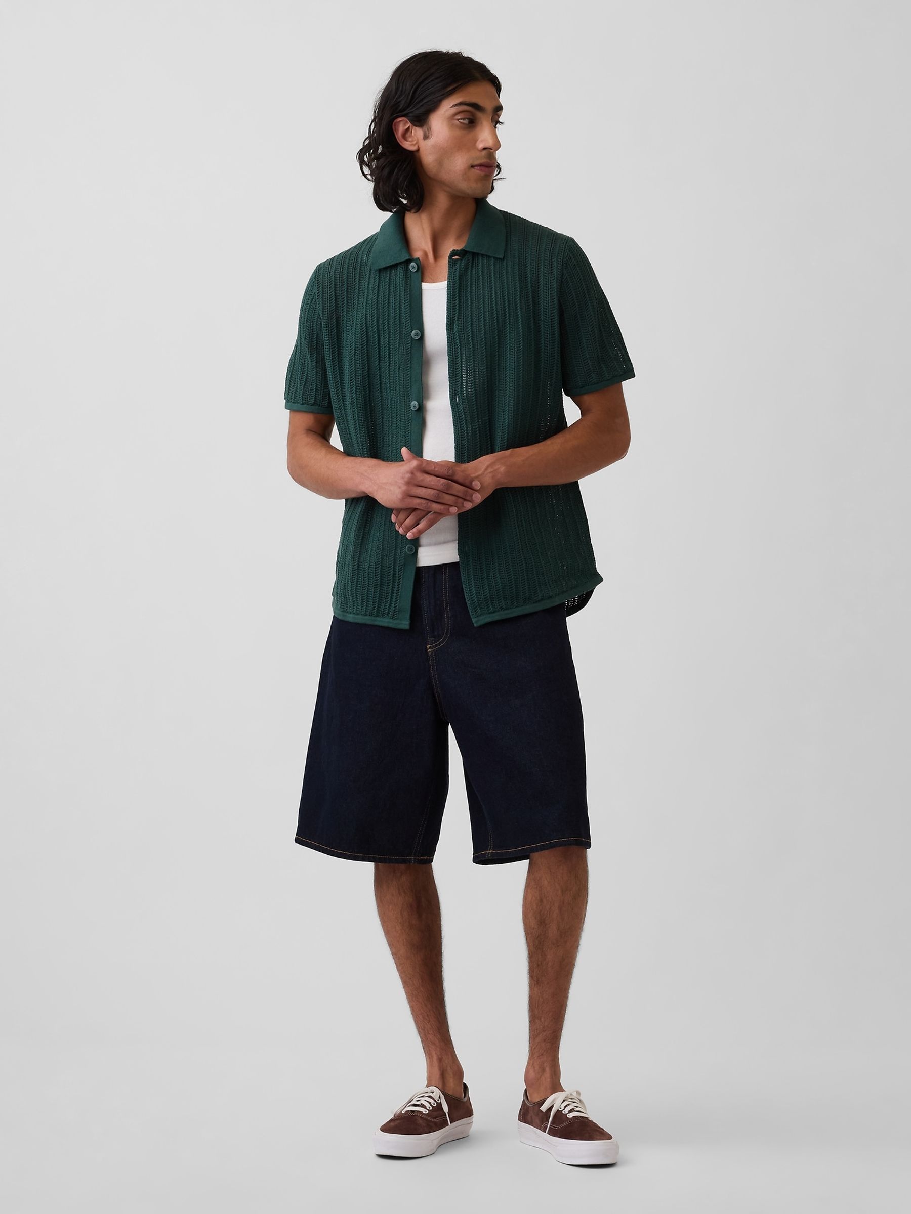 Green Textured Relaxed Crochet Shirt - Image 3 of 8