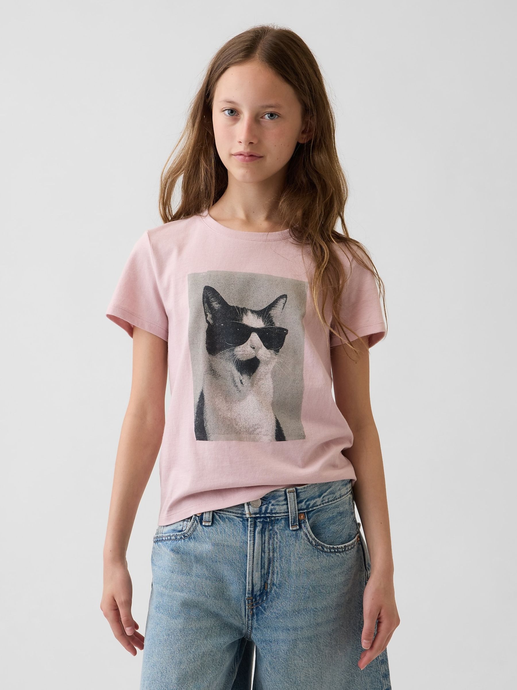 Pink Cat Graphic Short Sleeve T-Shirt - Image 1 of 4