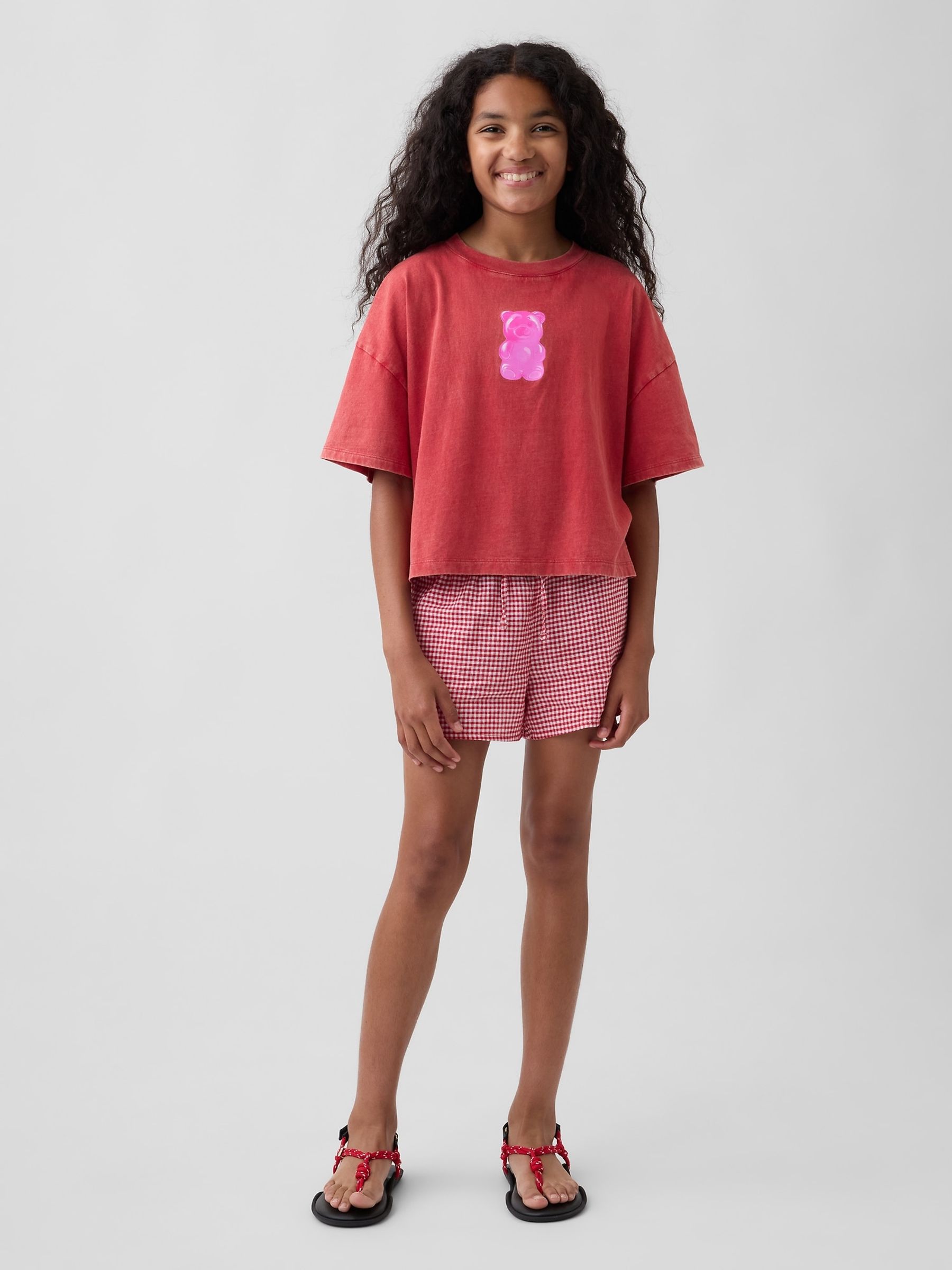 Red Linen-Cotton Gingham Easy Shorts - Image 3 of 6