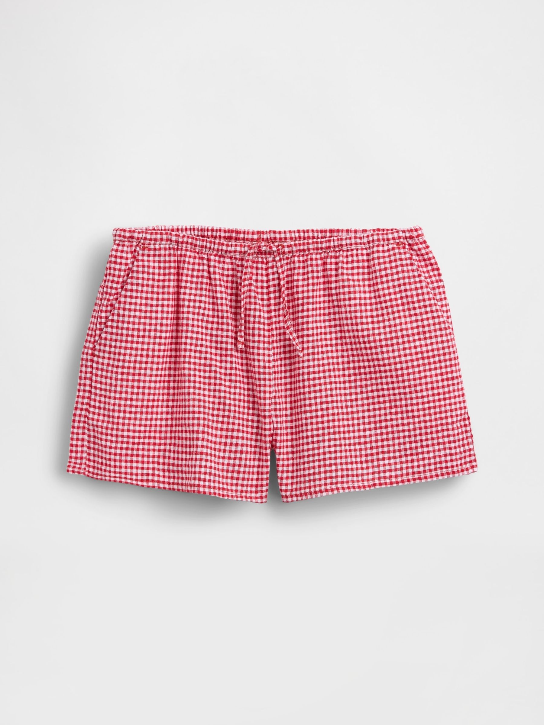 Red Linen-Cotton Gingham Easy Shorts - Image 4 of 6