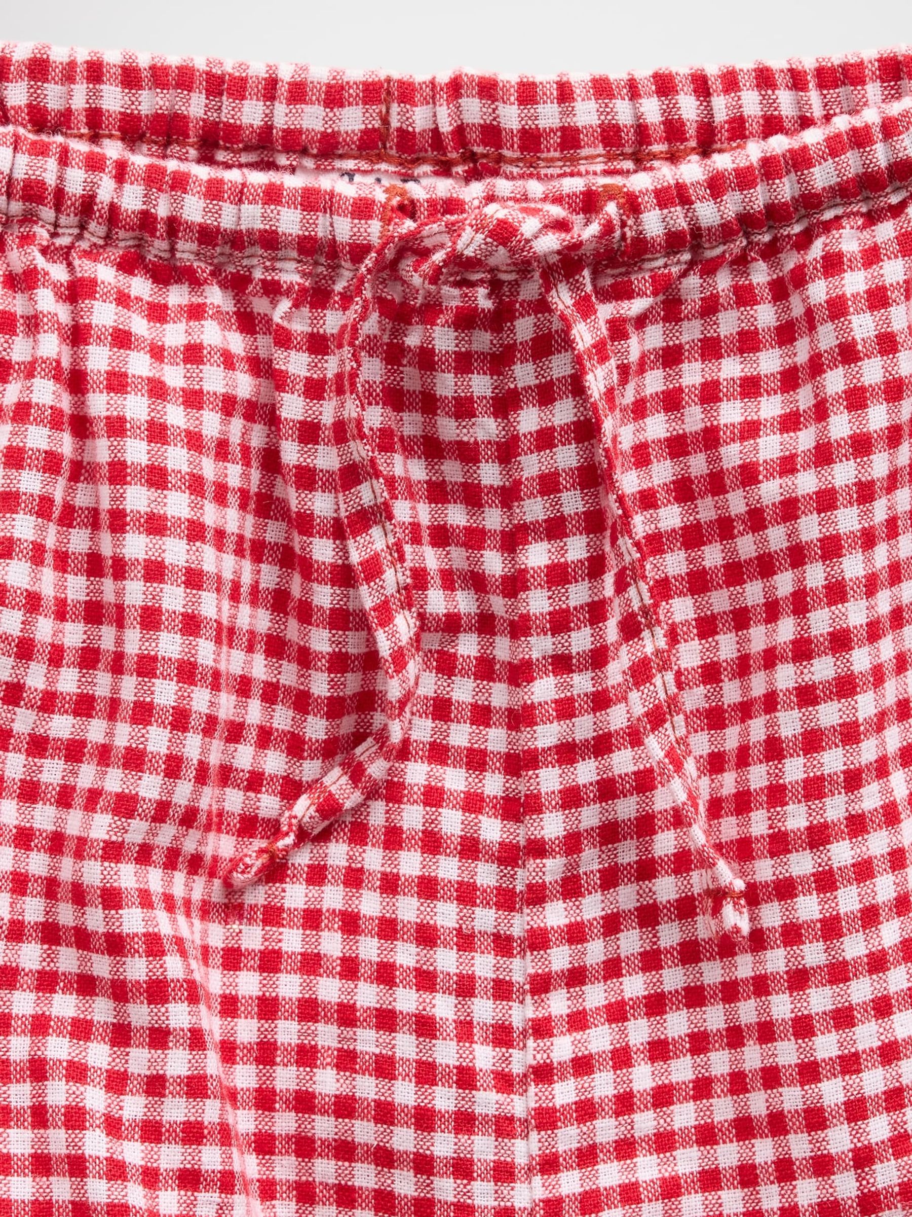Red Linen-Cotton Gingham Easy Shorts - Image 5 of 6