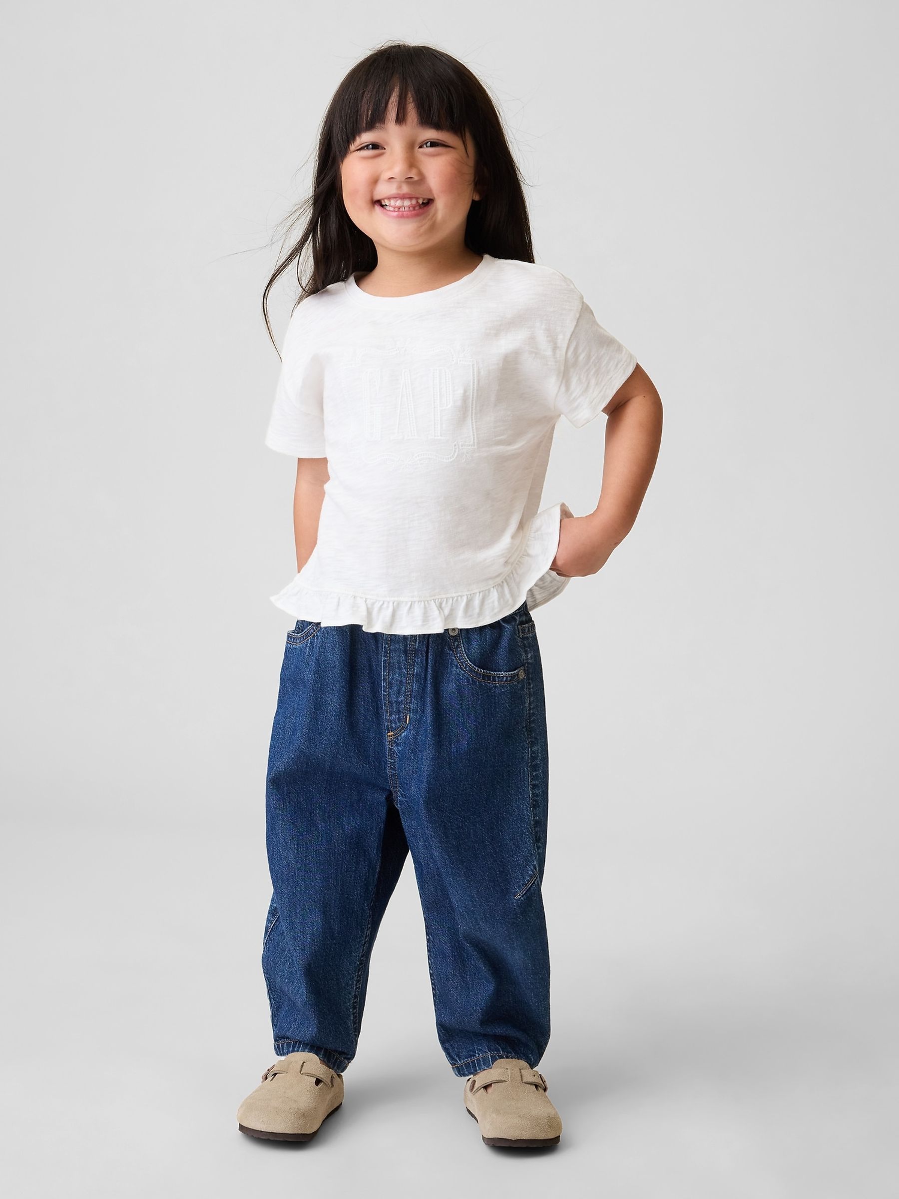 White Ruffle-Hem Logo T-Shirt - Image 1 of 4