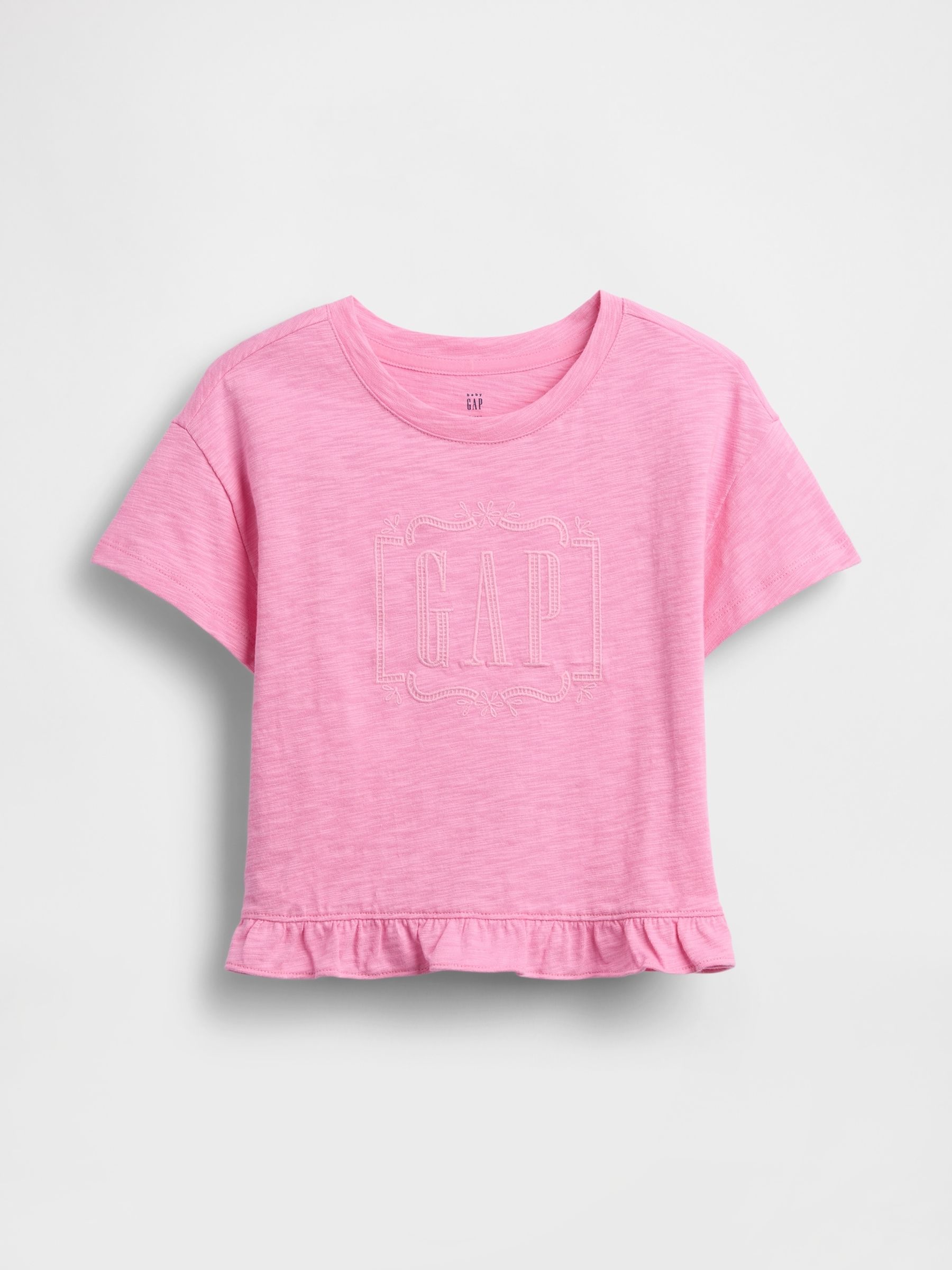 Pink Ruffle-Hem Logo T-Shirt - Image 1 of 3