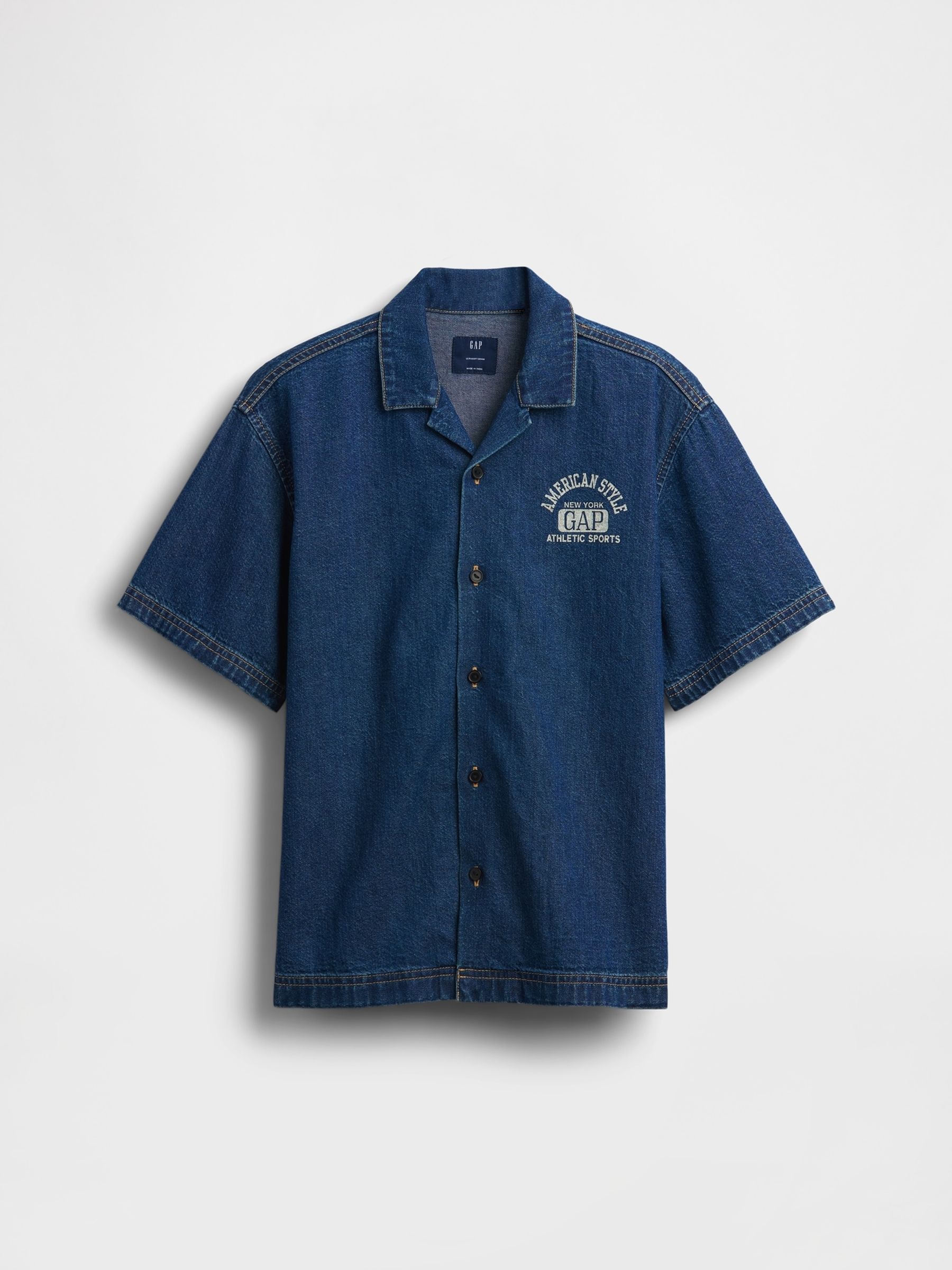 Dark Wash Denim Relaxed New York Logo Short Sleeve Shirt - Image 4 of 4
