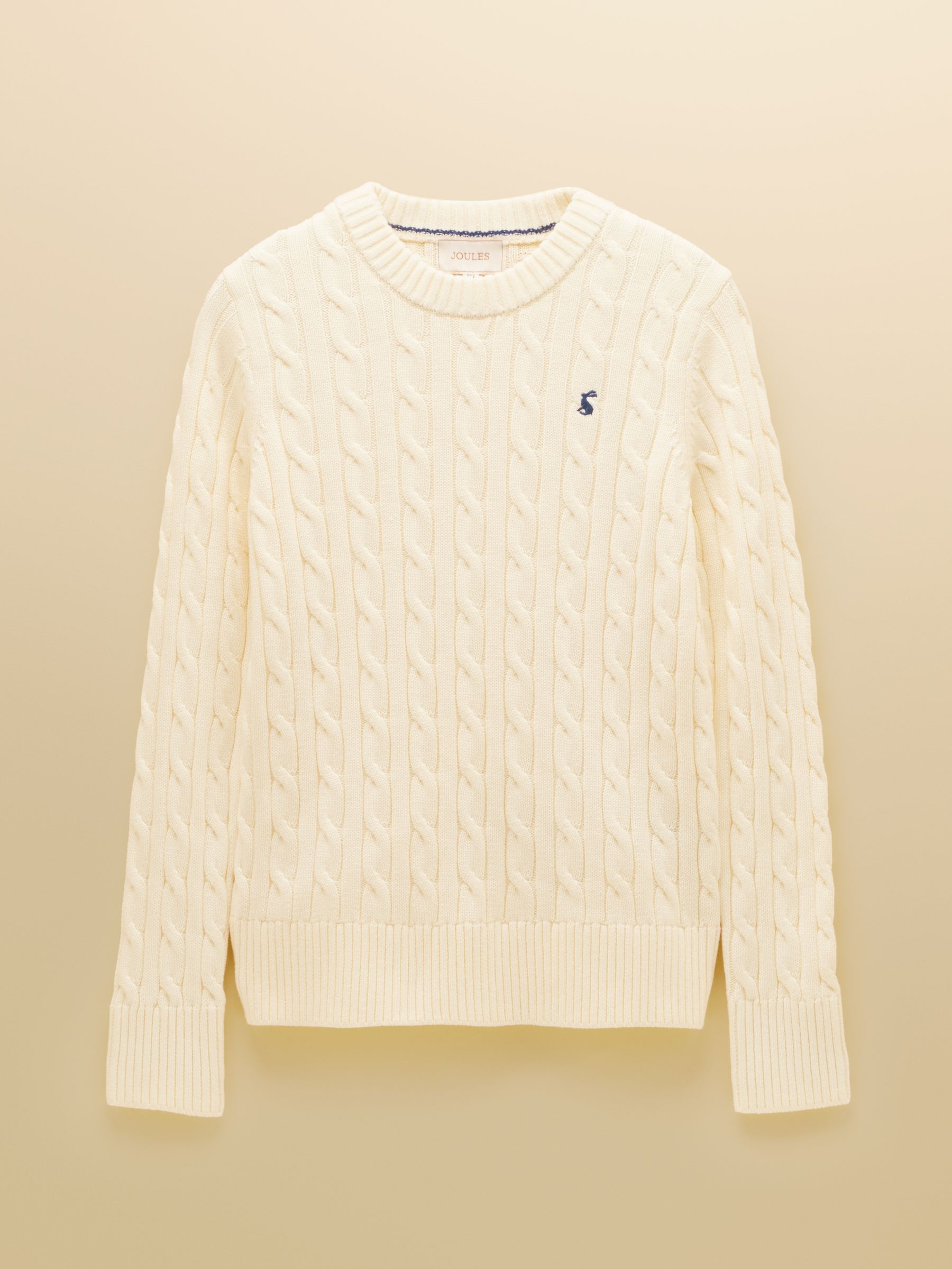 Cream Classic Crew Neck Cotton Cable Knit Jumper - Image 8 of 8