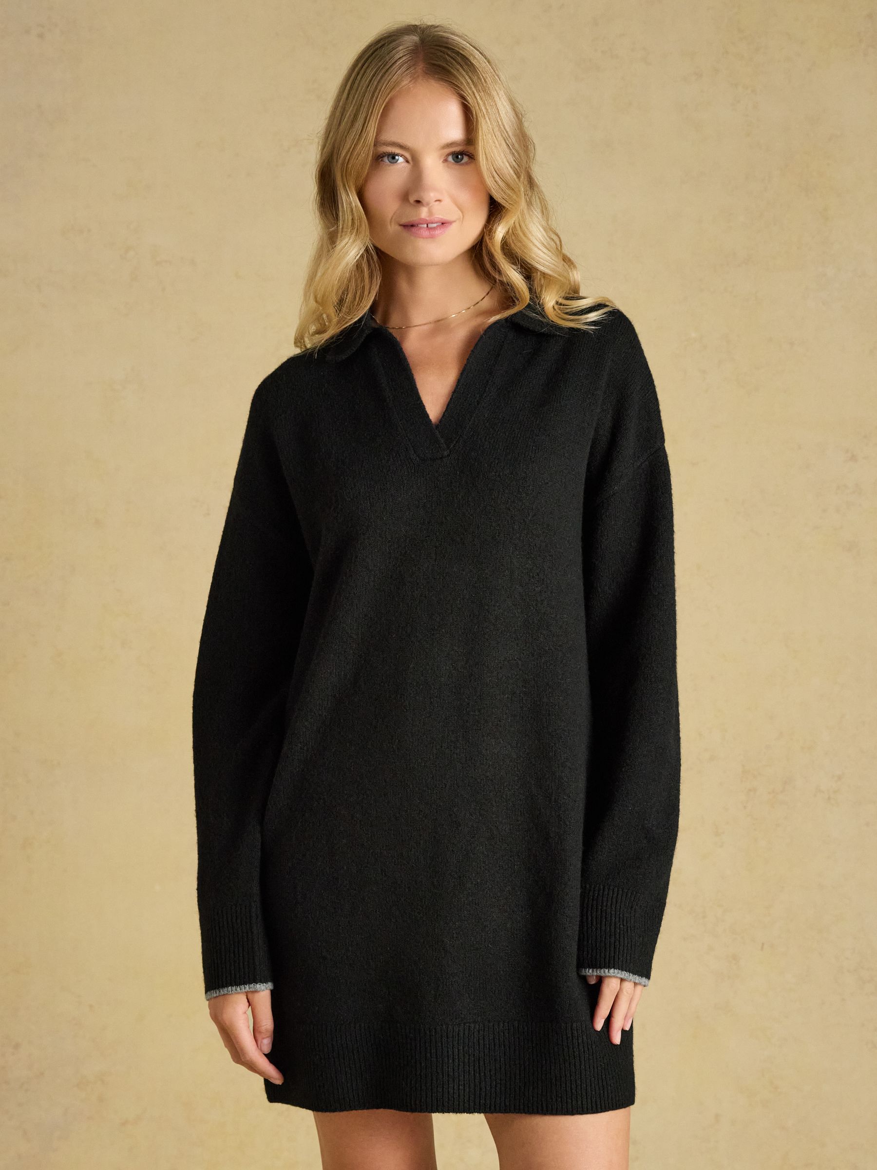 Collared Black Knitted Mini Dress - Image 1 of 6 Collared Black Knitted Mini Dress - Image 1 of 6