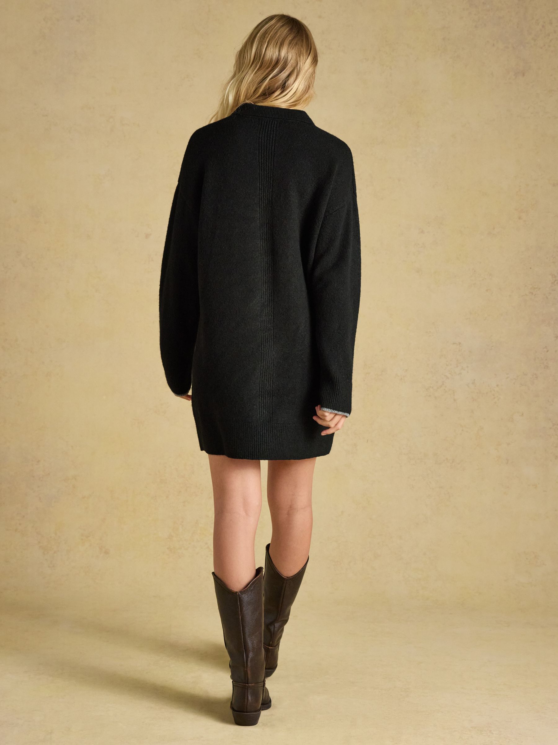 Collared Black Knitted Mini Dress - Image 2 of 6