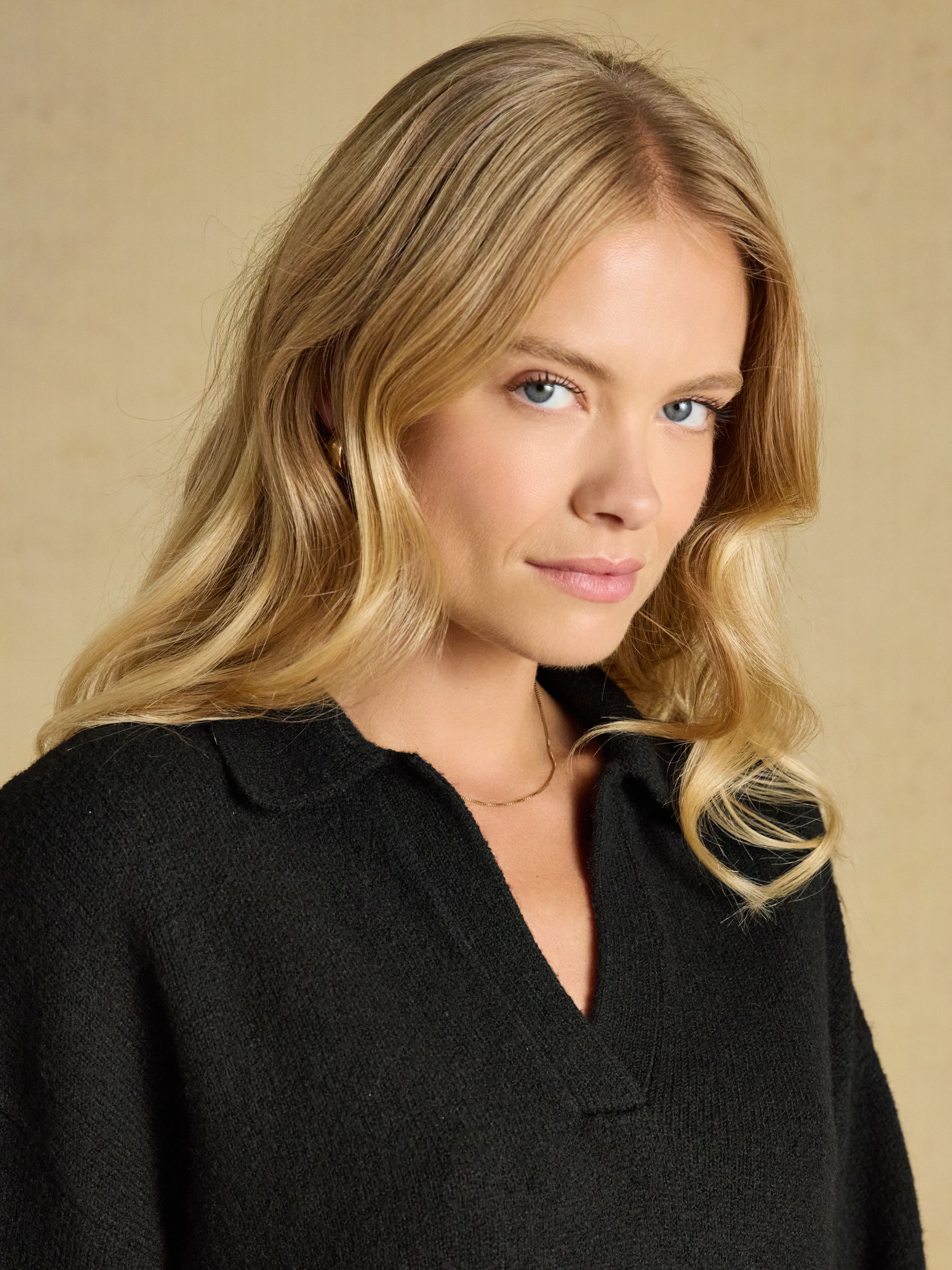 Collared Black Knitted Mini Dress - Image 3 of 6