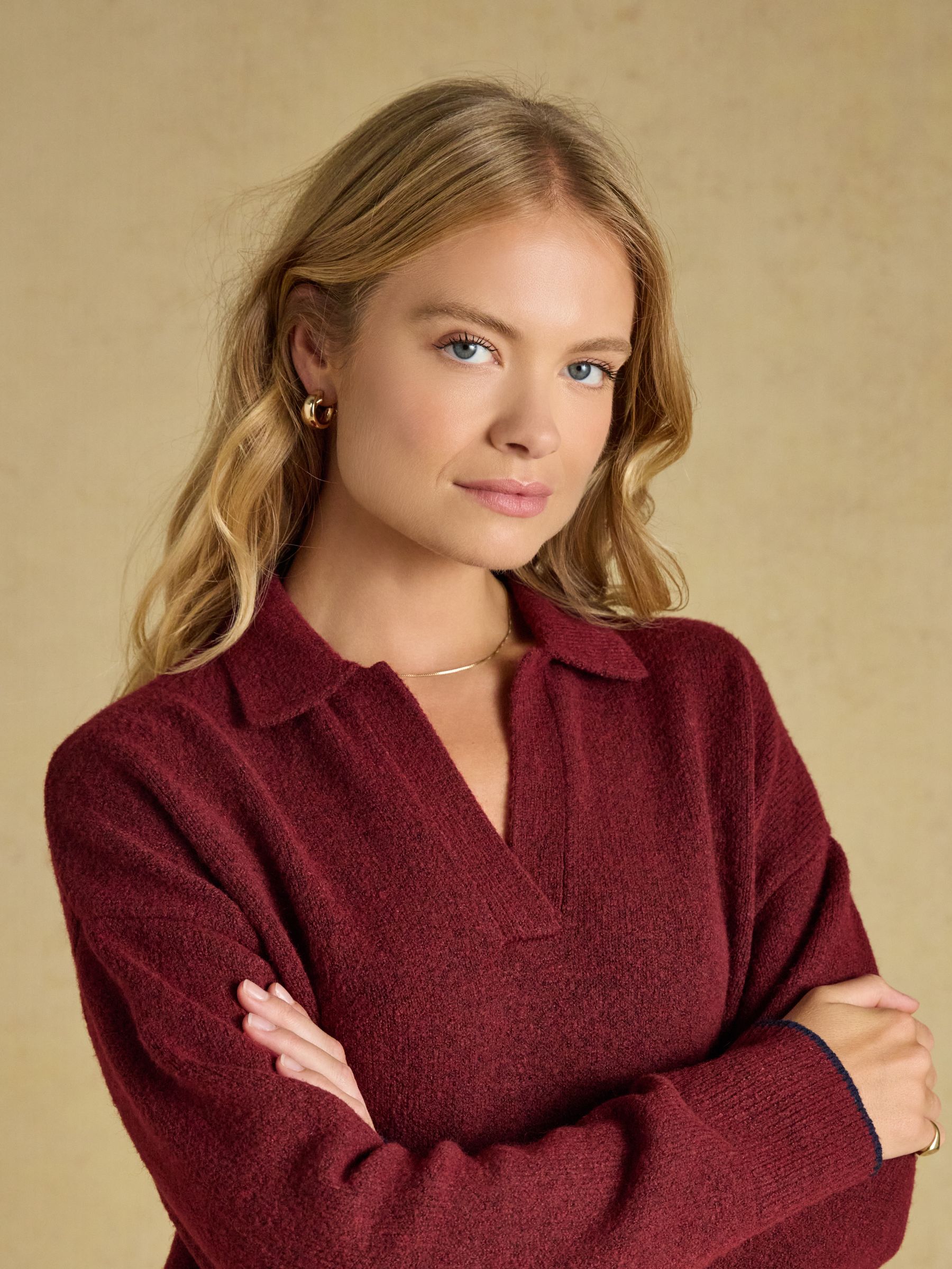Collared Burgundy Red Knitted Mini Dress - Image 3 of 7