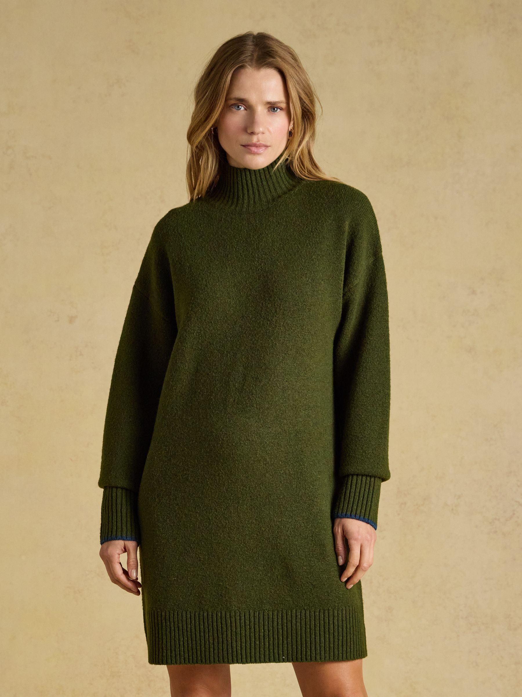 High Neck Khaki Green Knitted Dress - Image 1 of 7 High Neck Khaki Green Knitted Dress - Image 1 of 7