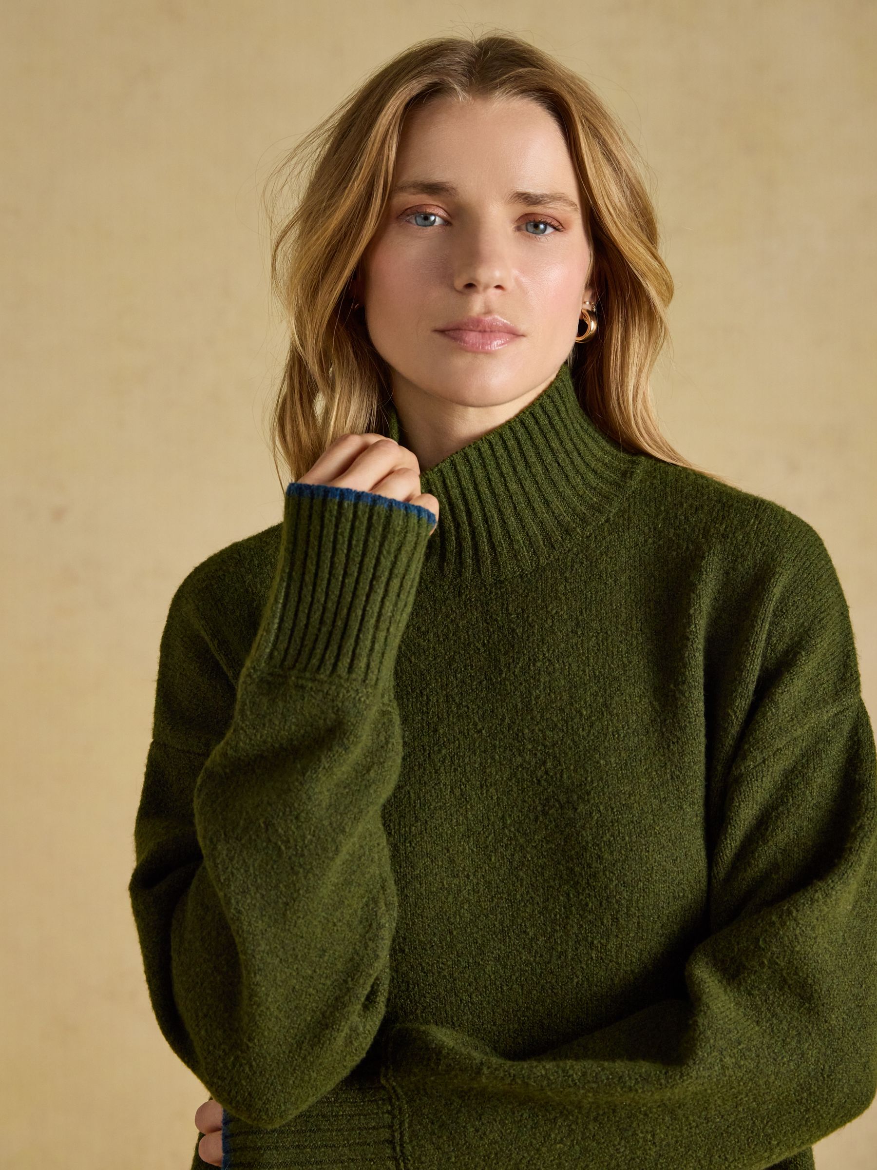 High Neck Khaki Green Knitted Dress - Image 3 of 7