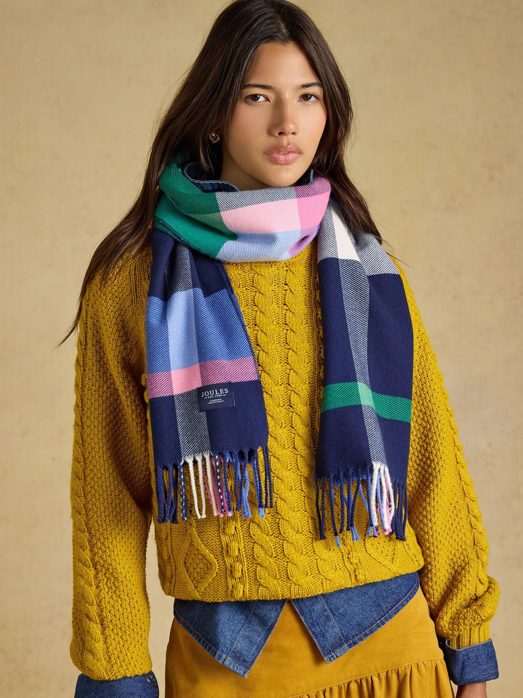 Langtree Blue & Pink Check Scarf - Image 1 of 6