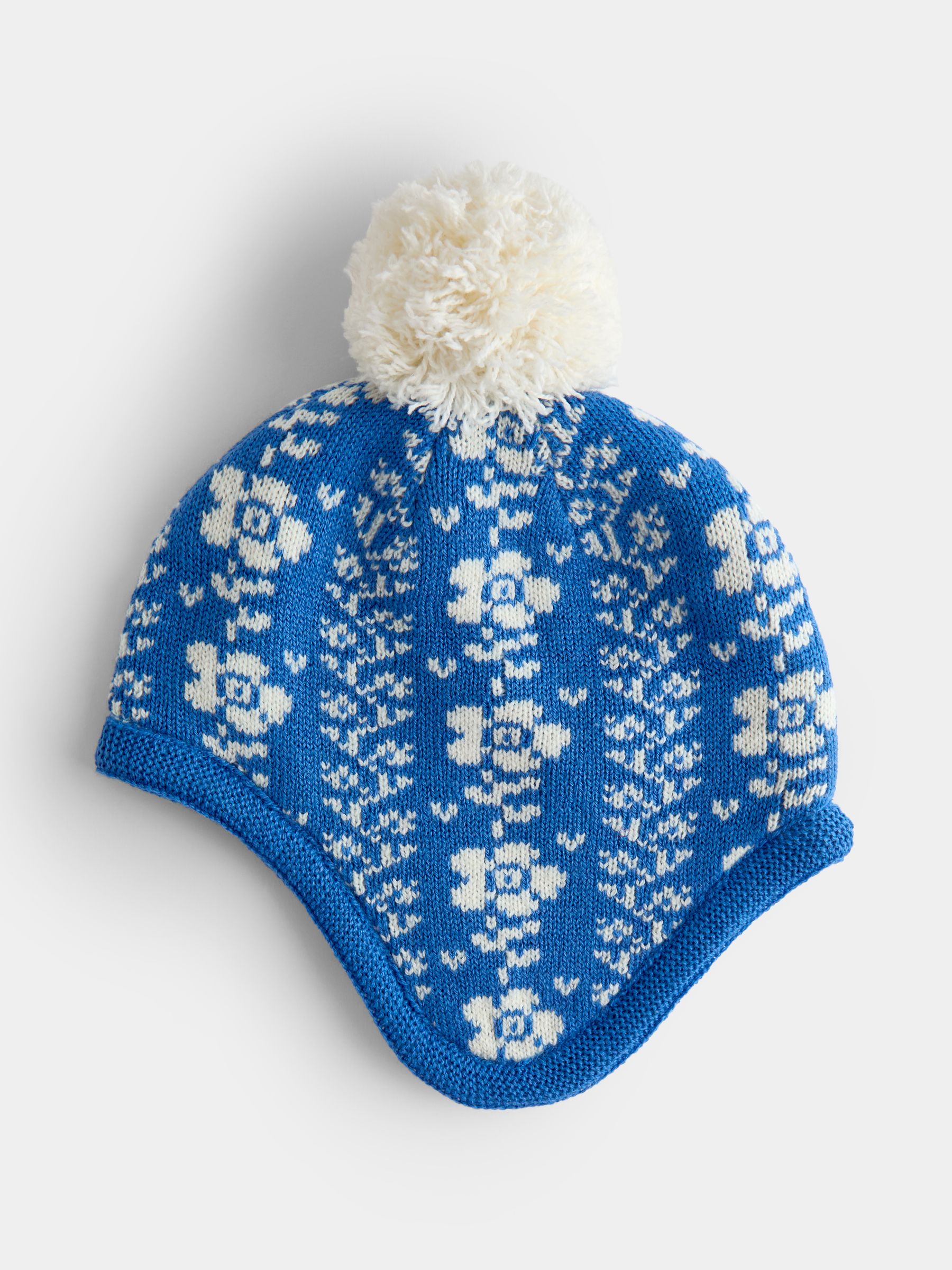 Blue Floral Pom Pom Knitted Hat - Image 1 of 4