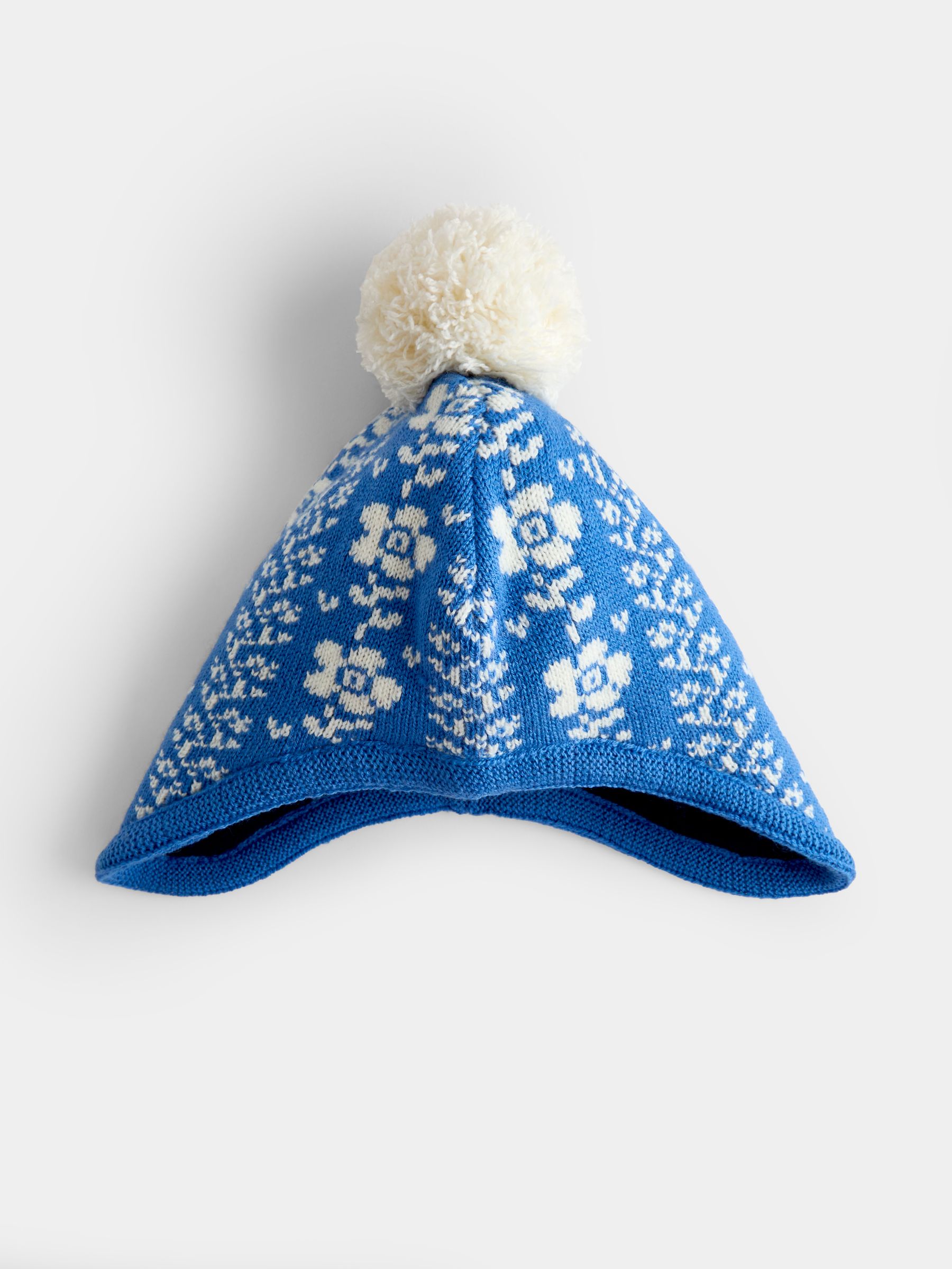 Blue Floral Pom Pom Knitted Hat - Image 2 of 4
