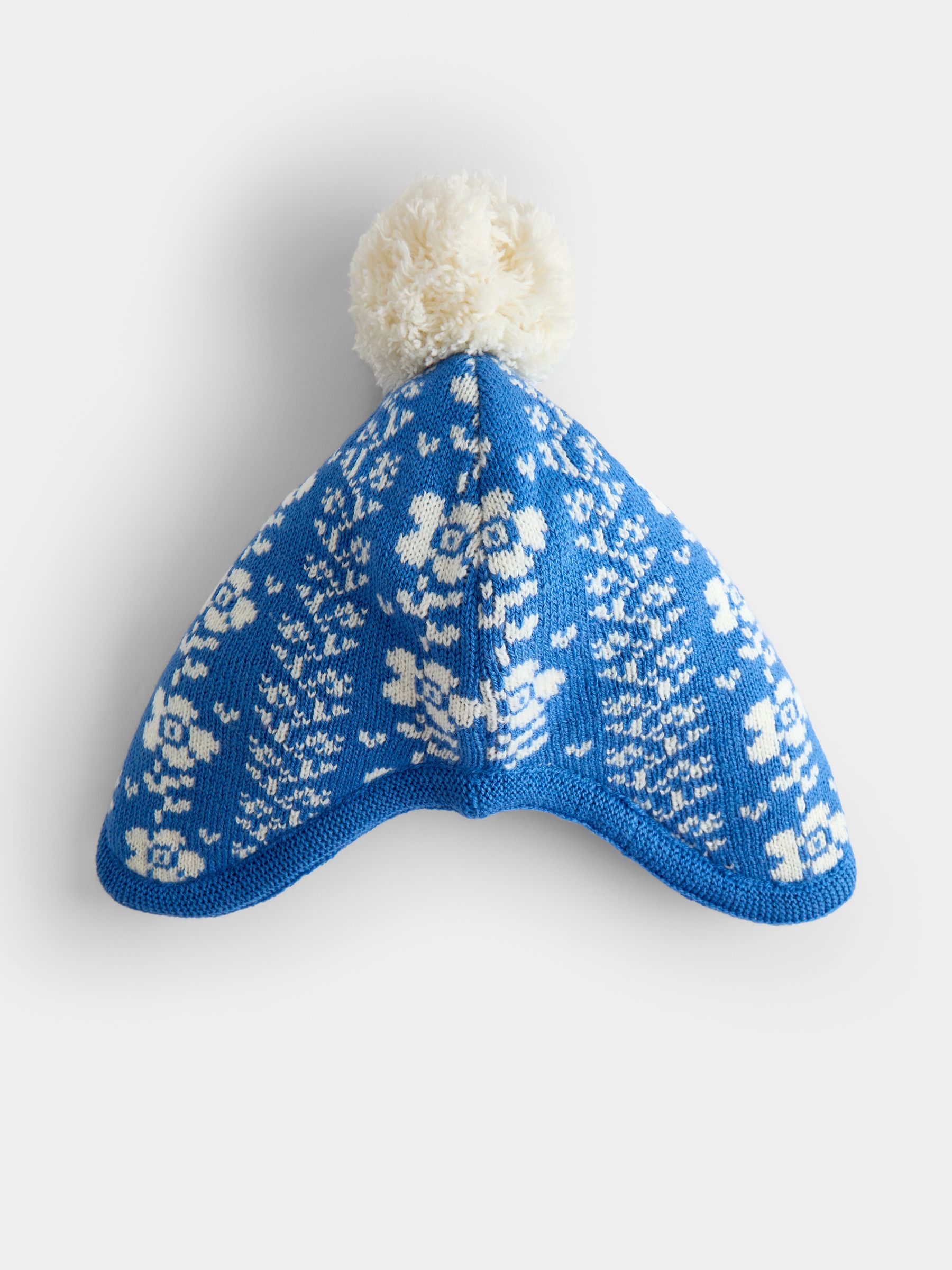 Blue Floral Pom Pom Knitted Hat - Image 3 of 4