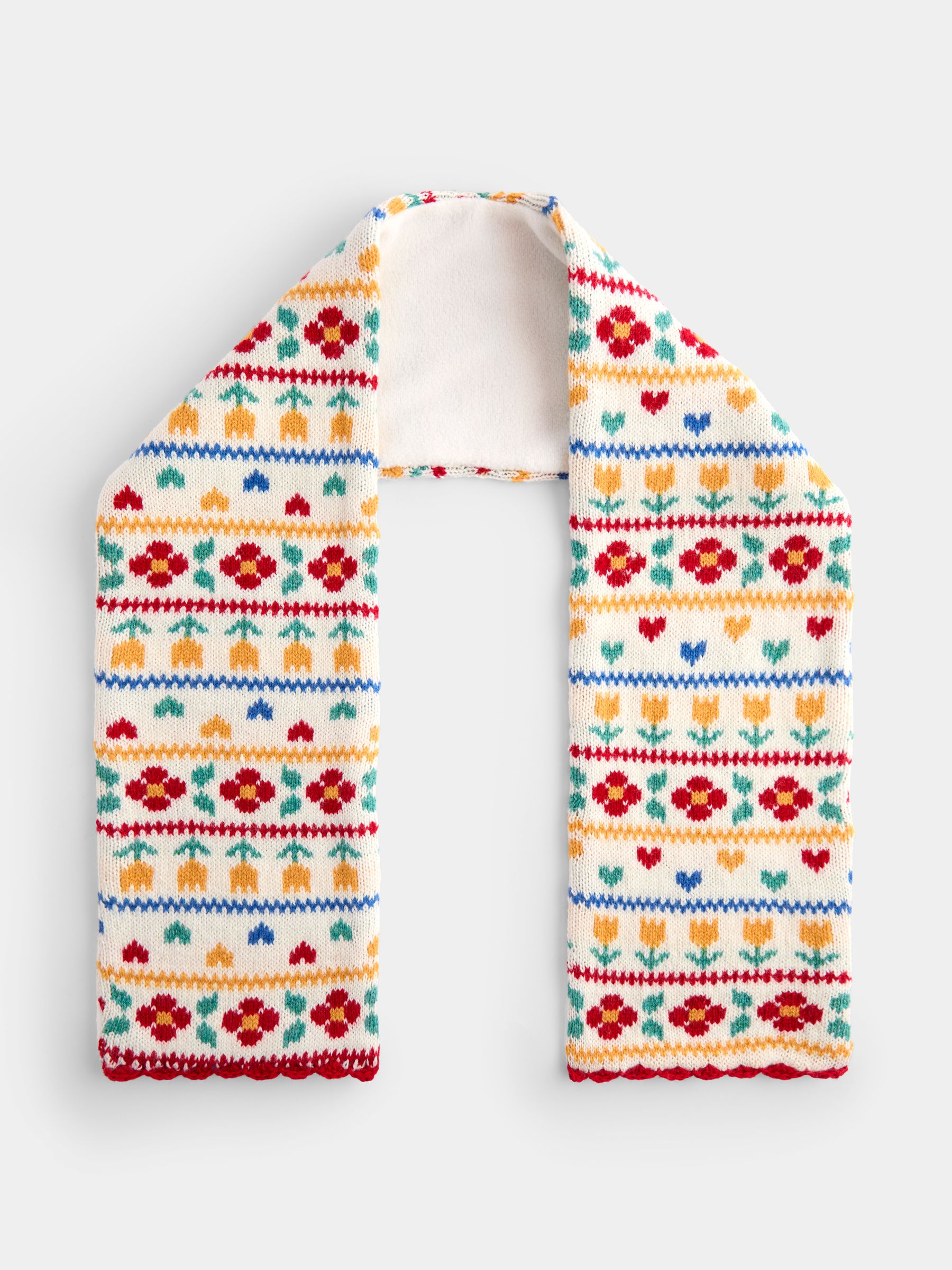 Cream Floral FairIsle Knitted Scarf - Image 1 of 4 Cream Floral FairIsle Knitted Scarf - Image 1 of 4