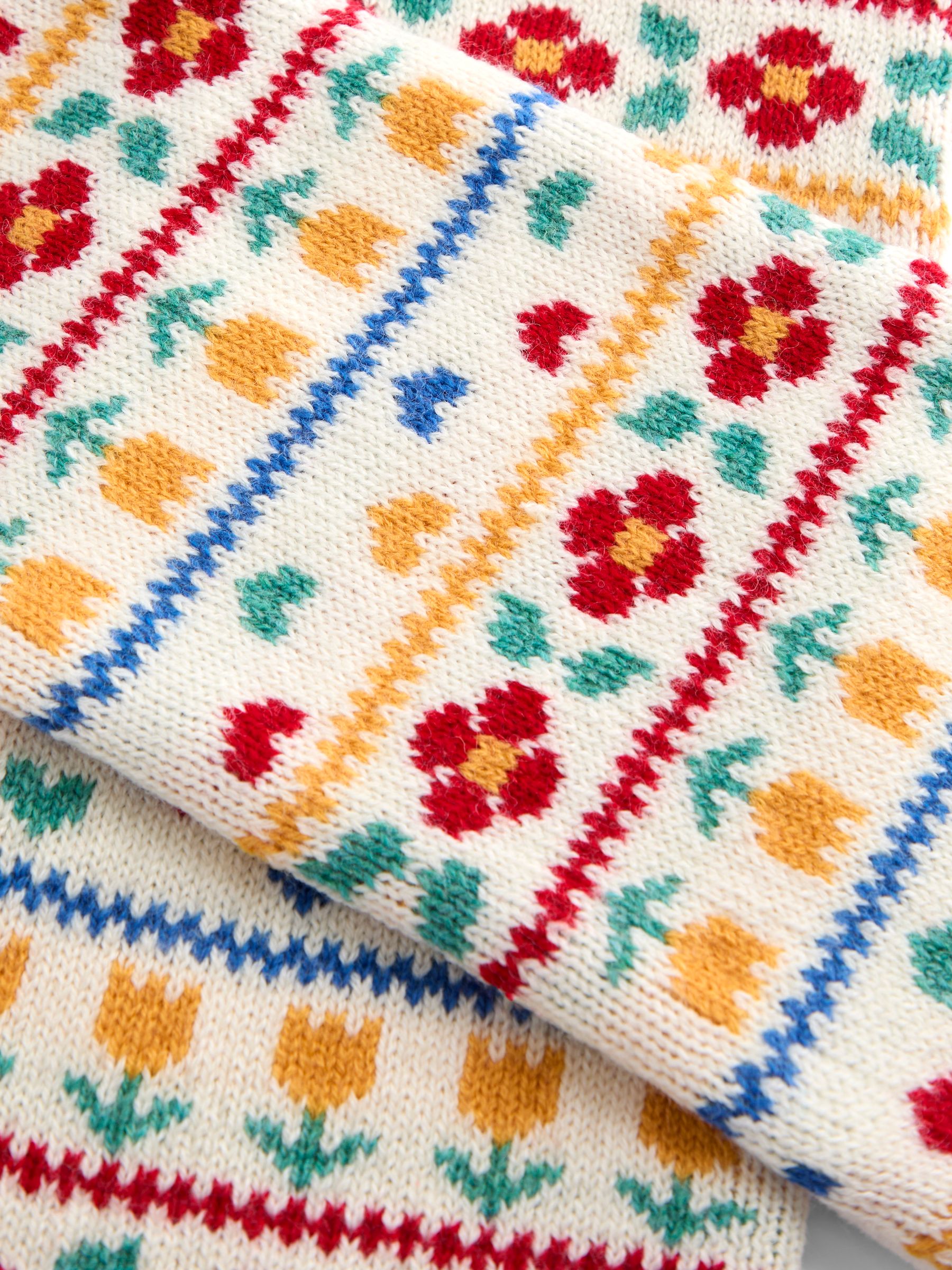 Cream Floral FairIsle Knitted Scarf - Image 4 of 4