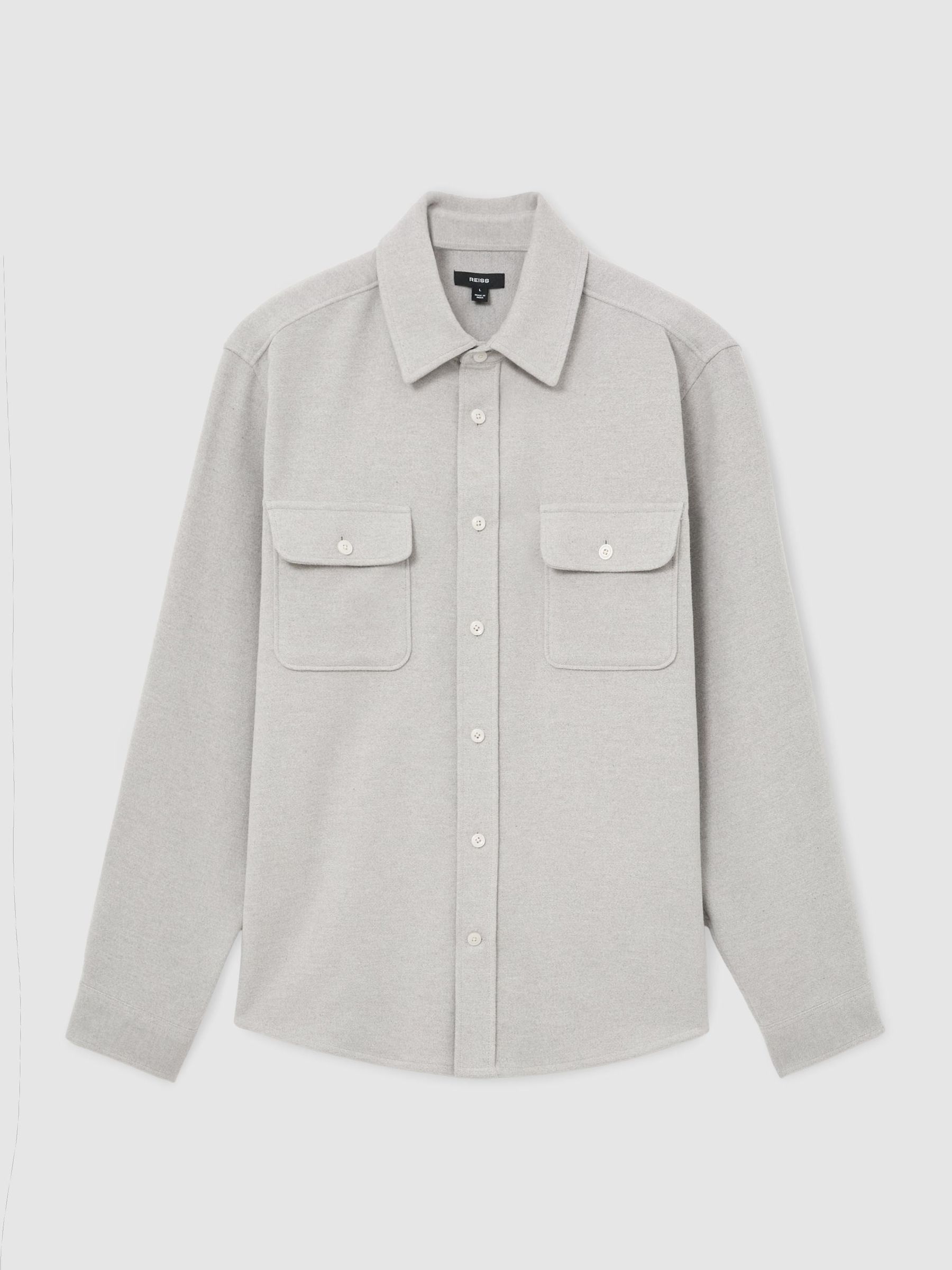 Cotton Moleskin Twin-Pocket Overshirt in Grey Melange - Image 2 of 6 Cotton Moleskin Twin-Pocket Overshirt in Grey Melange - Image 2 of 6