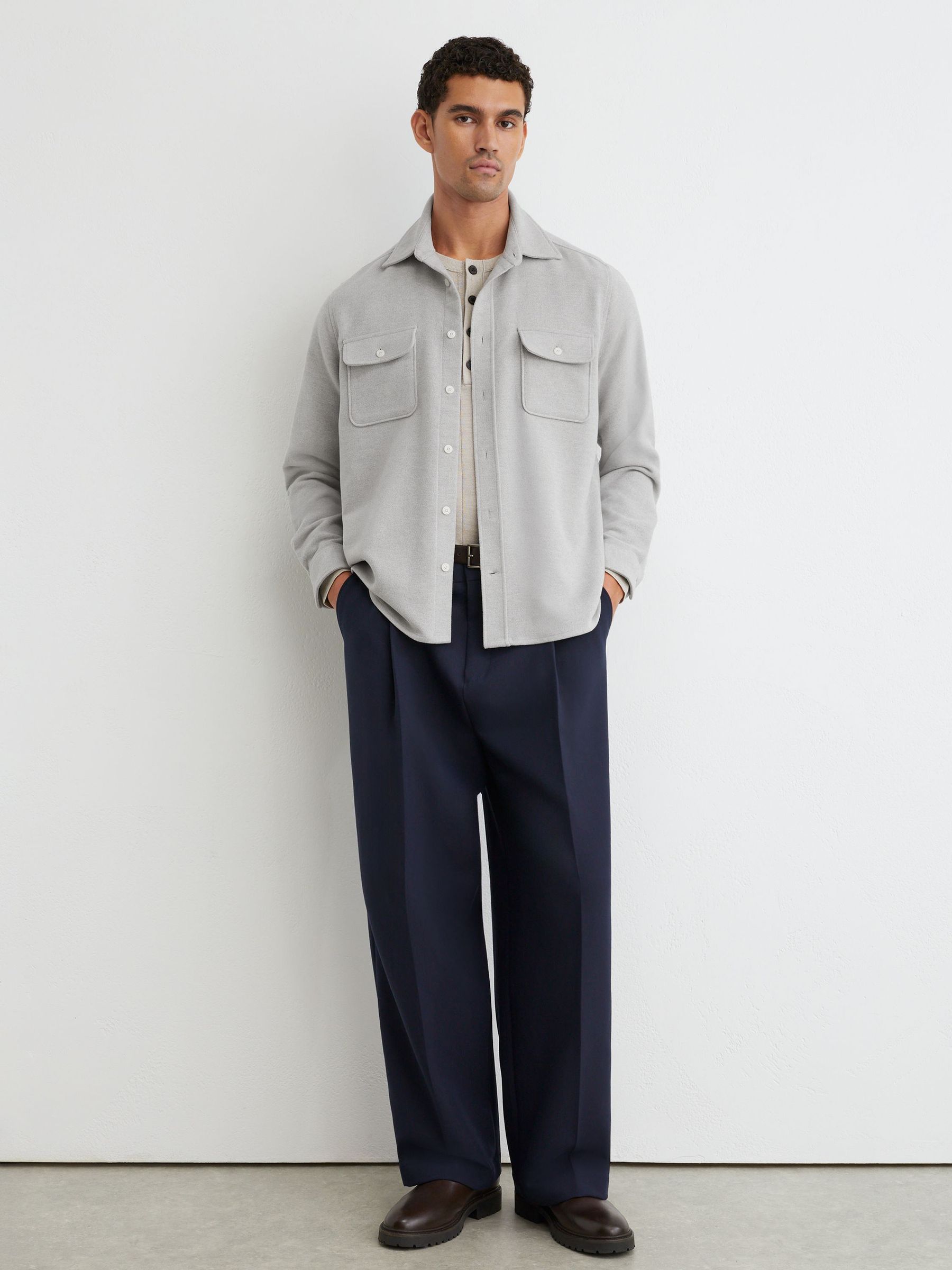 Cotton Moleskin Twin-Pocket Overshirt in Grey Melange - Image 3 of 6