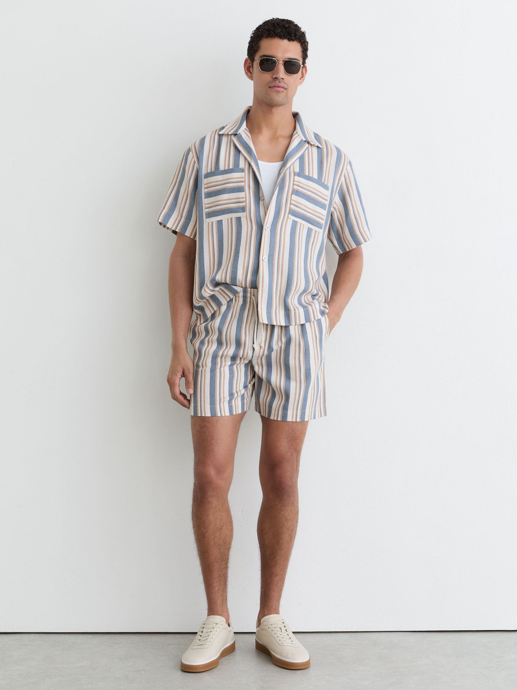 Striped Drawstring Shorts in Blue/Ecru - Image 1 of 5