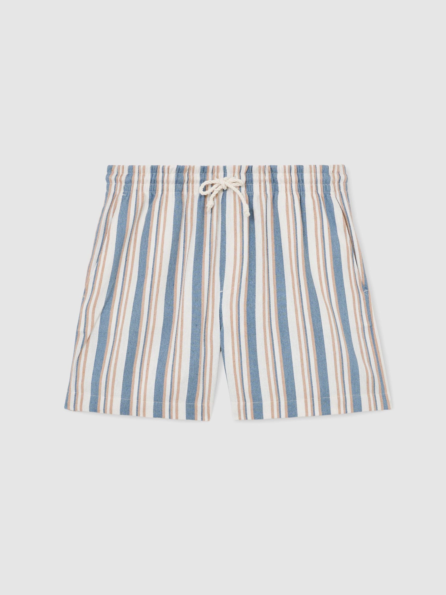 Striped Drawstring Shorts in Blue/Ecru - Image 2 of 5