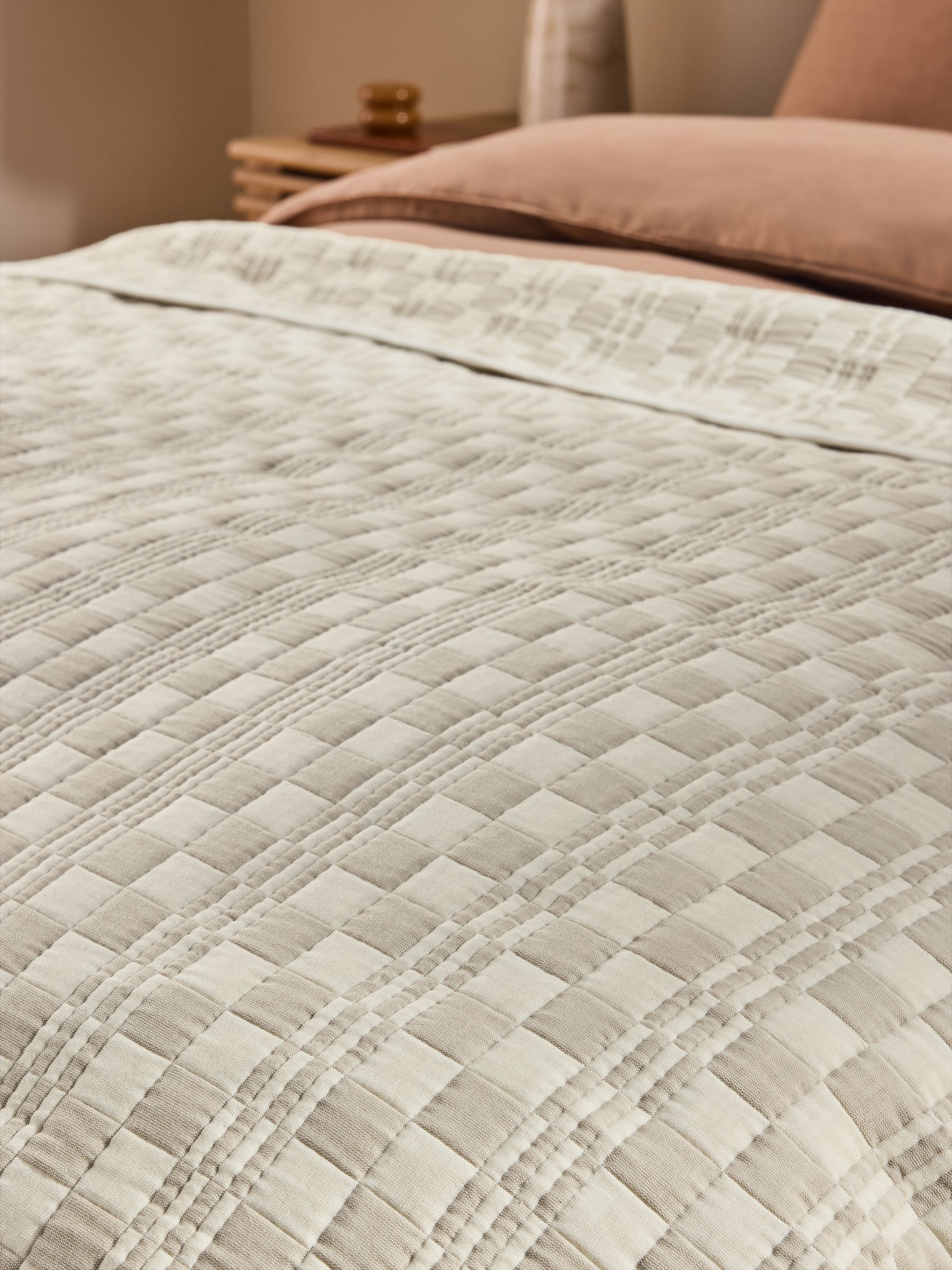 Minna Checkerboard Jacquard Bedspread in Natural - Image 2 of 5