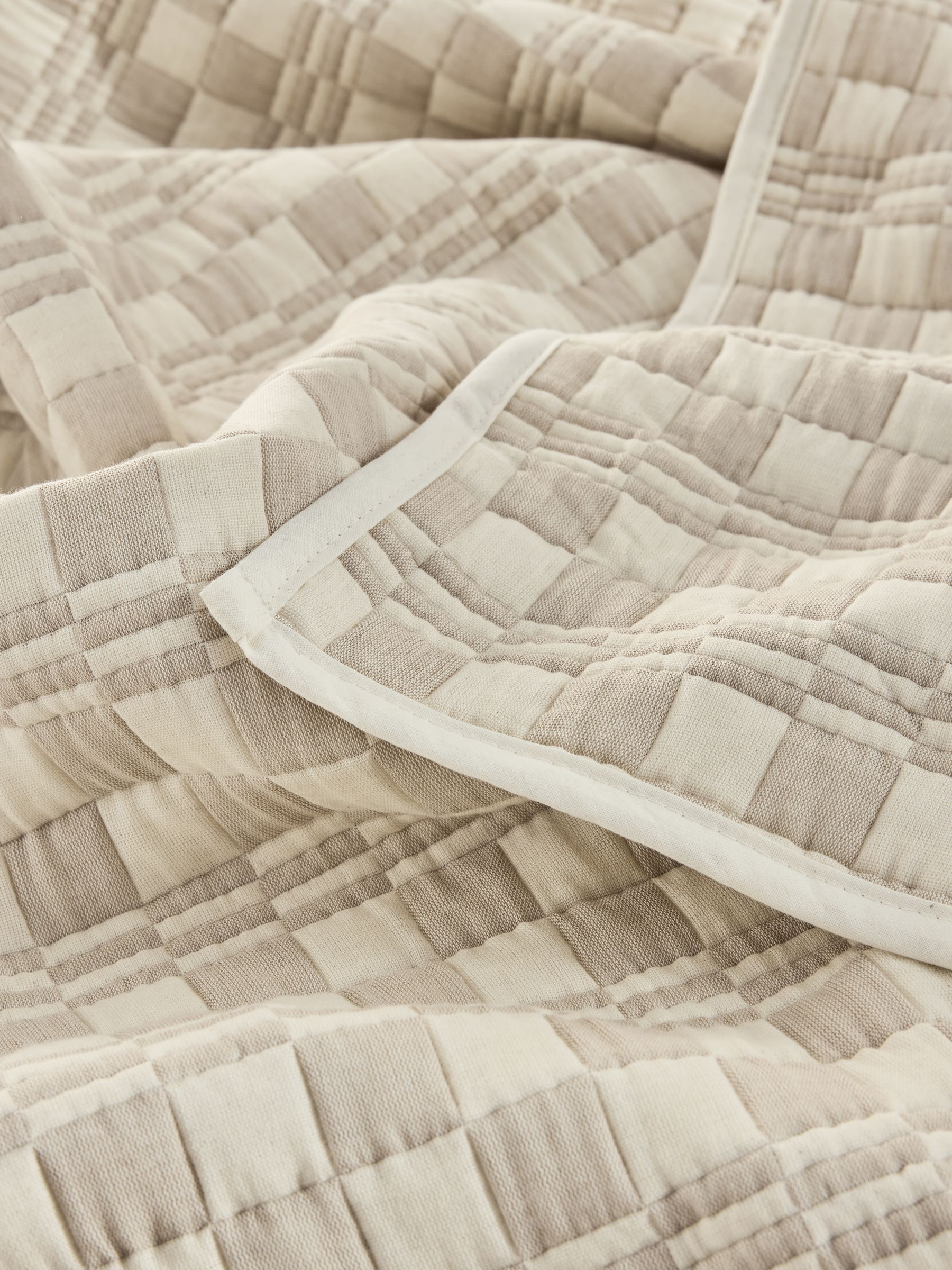 Minna Checkerboard Jacquard Bedspread in Natural - Image 3 of 5