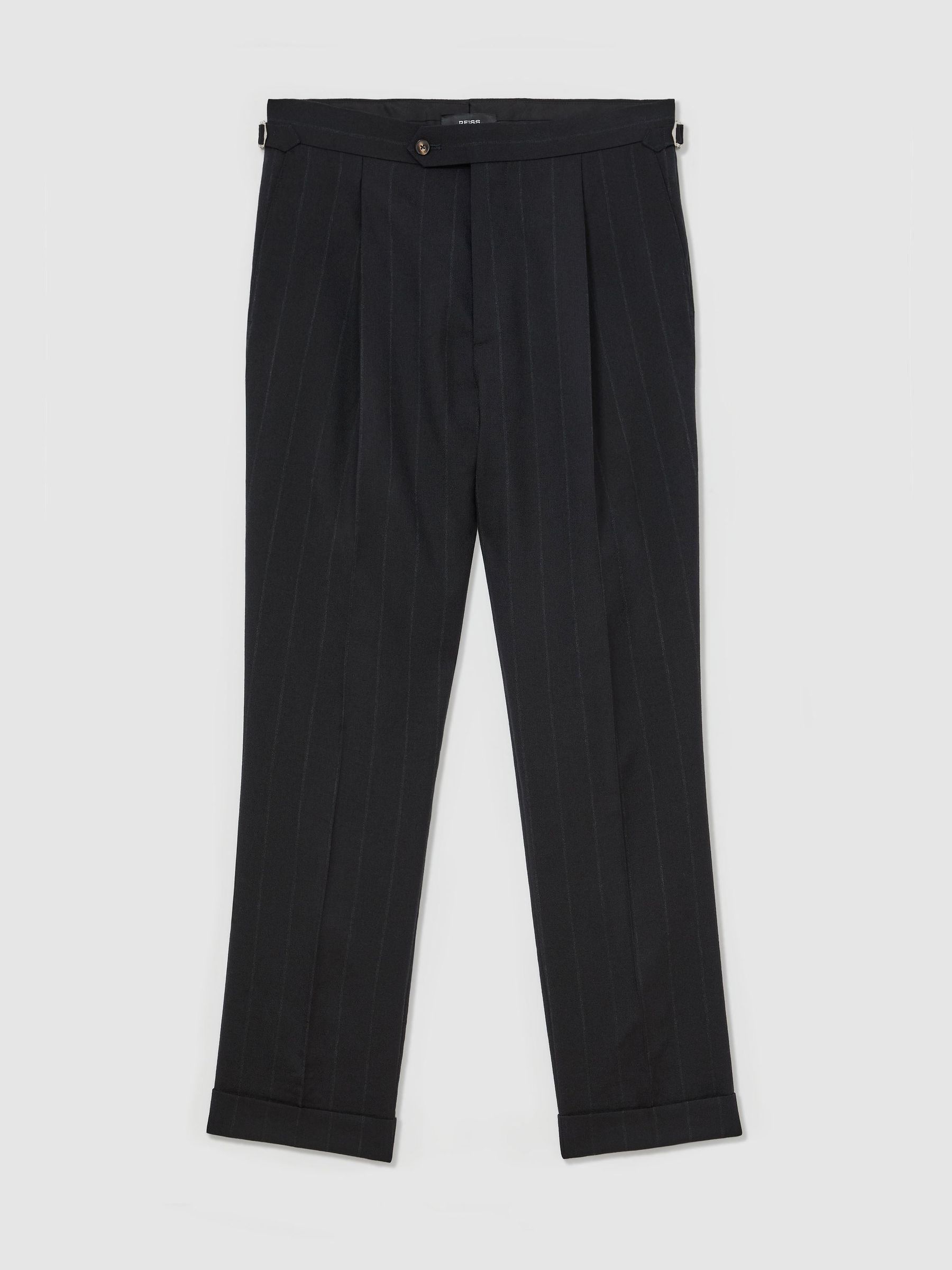 Classic Fit Wool Pinstripe Suit Trousers in Navy - Image 2 of 7