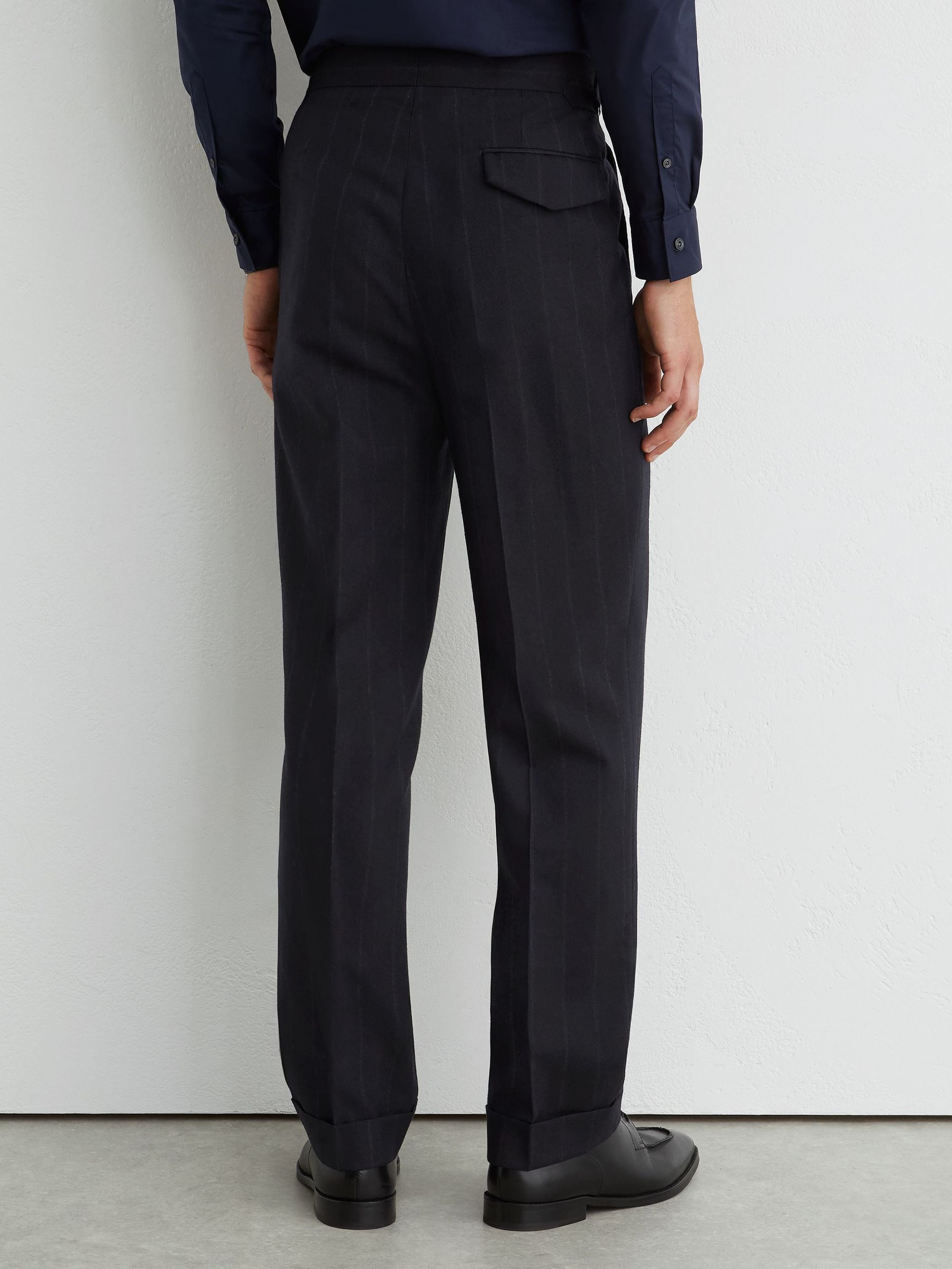 Classic Fit Wool Pinstripe Suit Trousers in Navy - Image 6 of 7