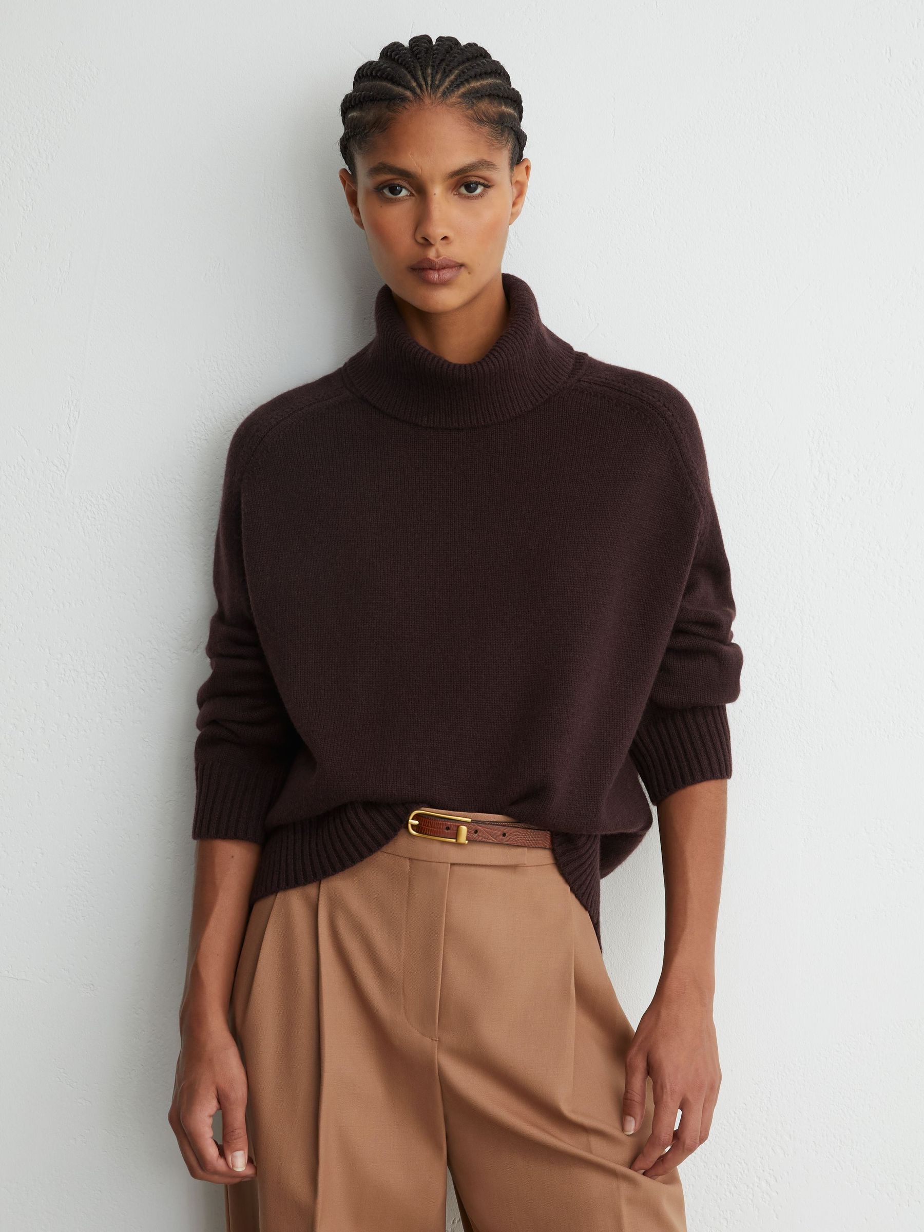 Wool-Cashmere Roll-Neck Jumper in Plum Purple - Image 1 of 6