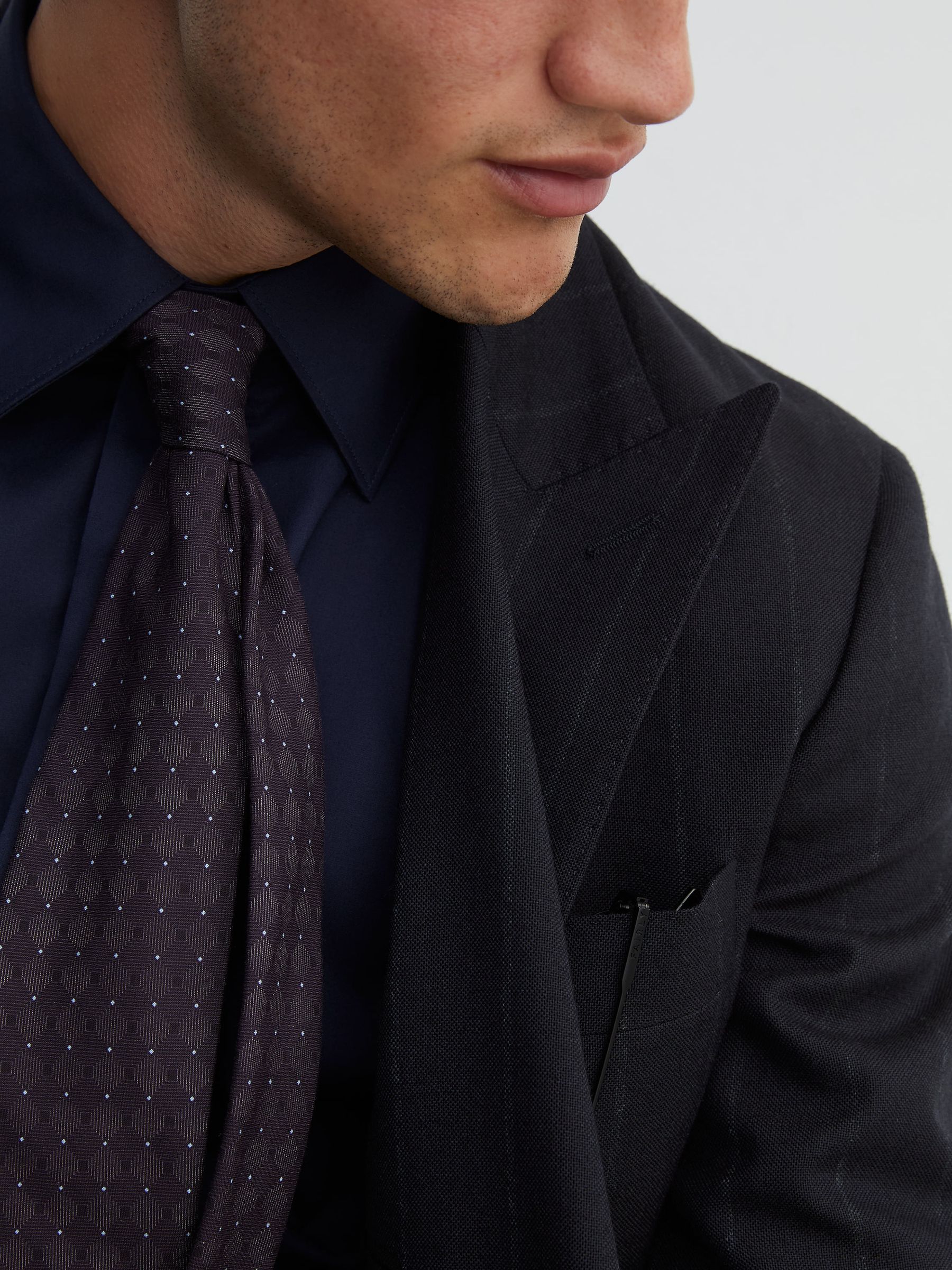 Classic Fit Wool Double-Breasted Pinstripe Suit Blazer in Navy - Image 7 of 9