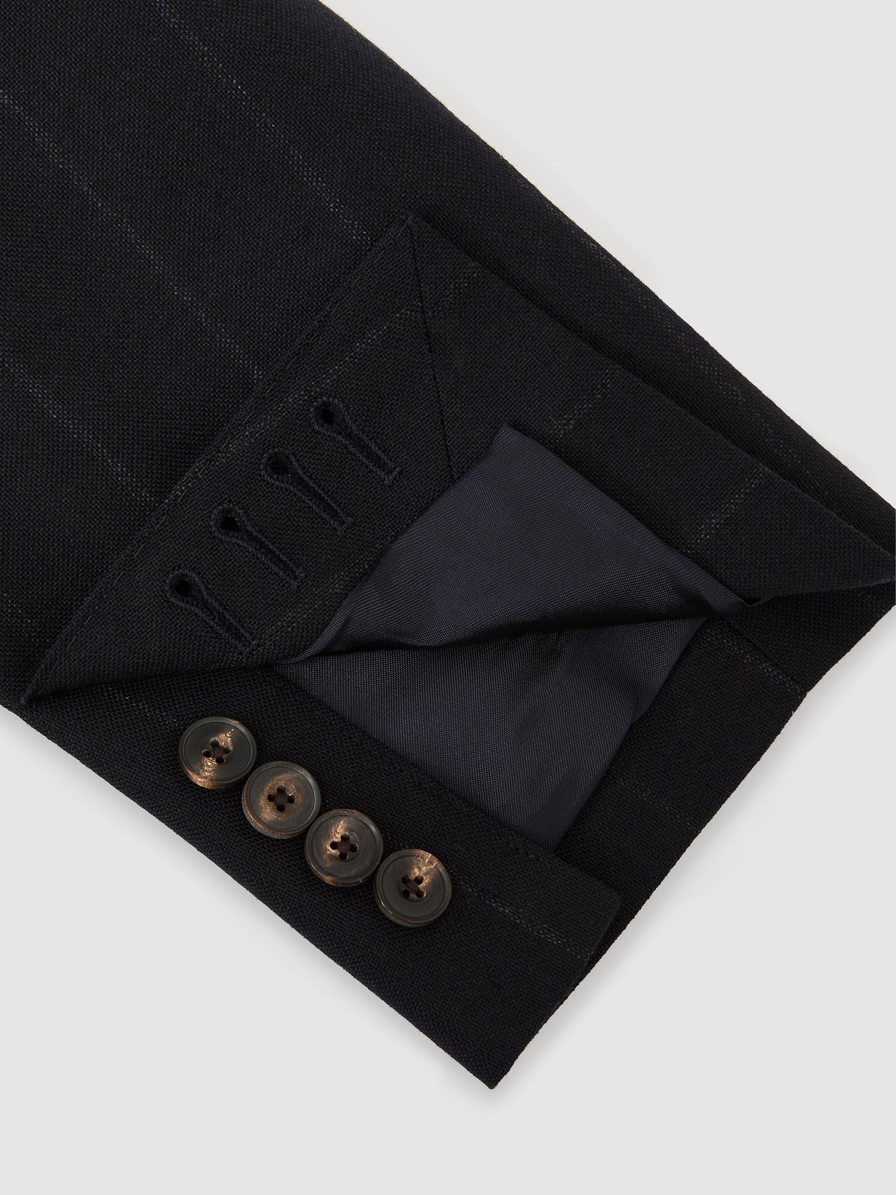 Classic Fit Wool Double-Breasted Pinstripe Suit Blazer in Navy - Image 8 of 9