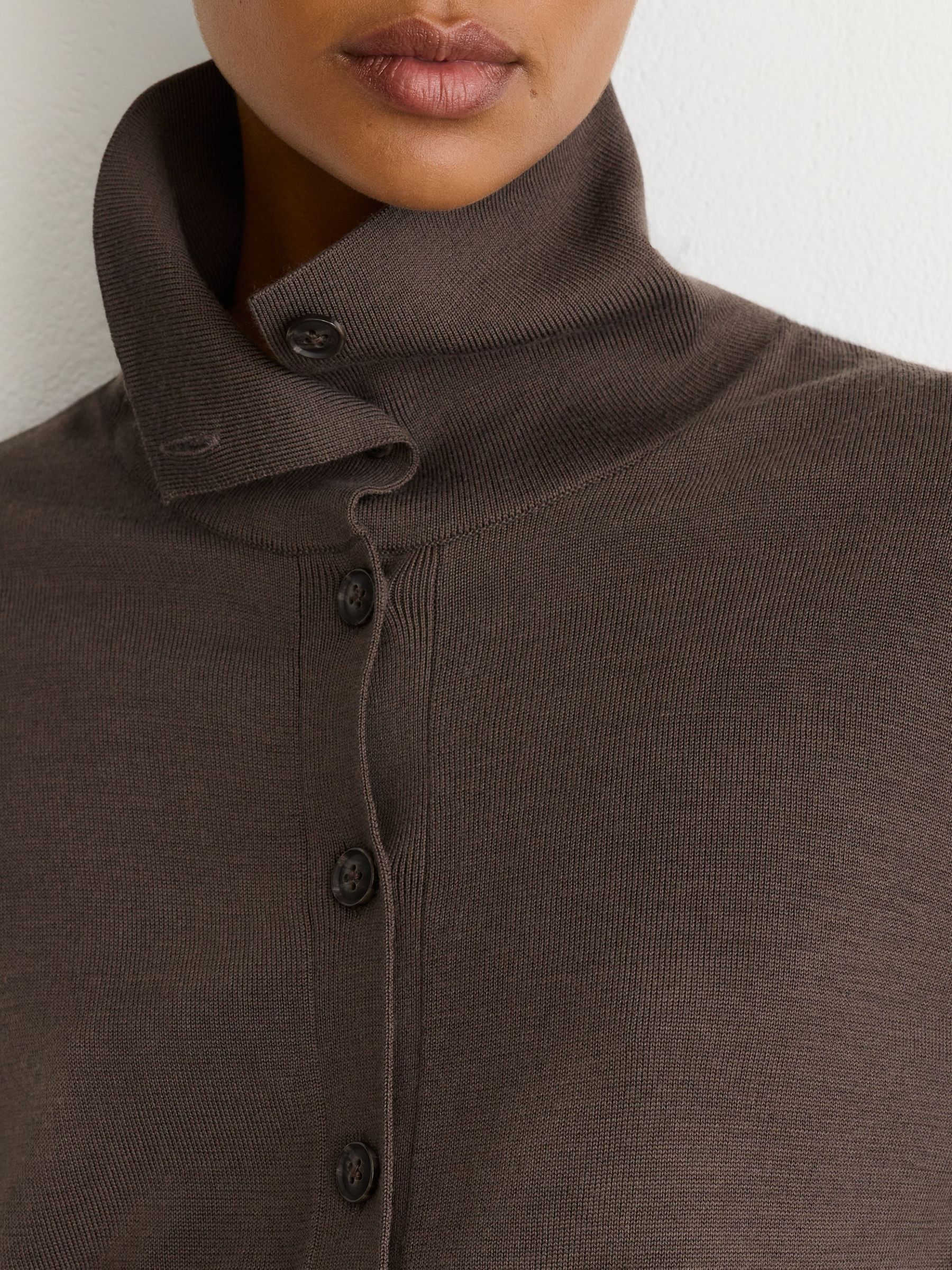 Merino Wool Collared Cardigan in Taupe Neutral - Image 3 of 7
