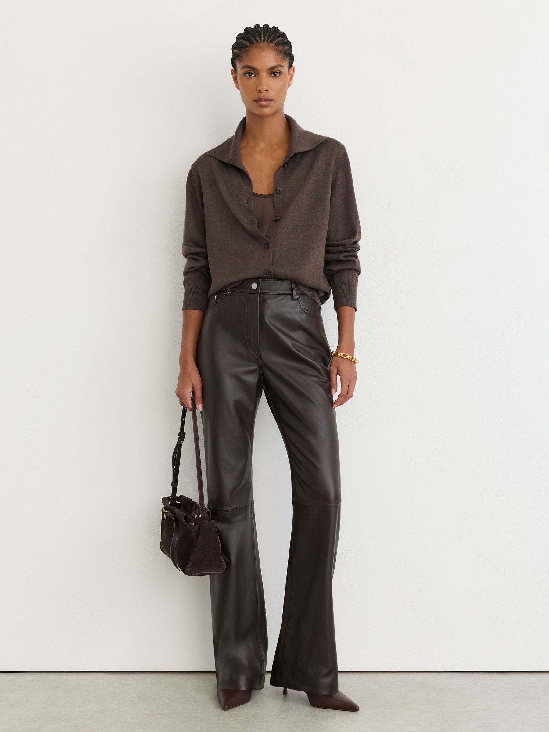 Merino Wool Collared Cardigan in Taupe Neutral - Image 4 of 7