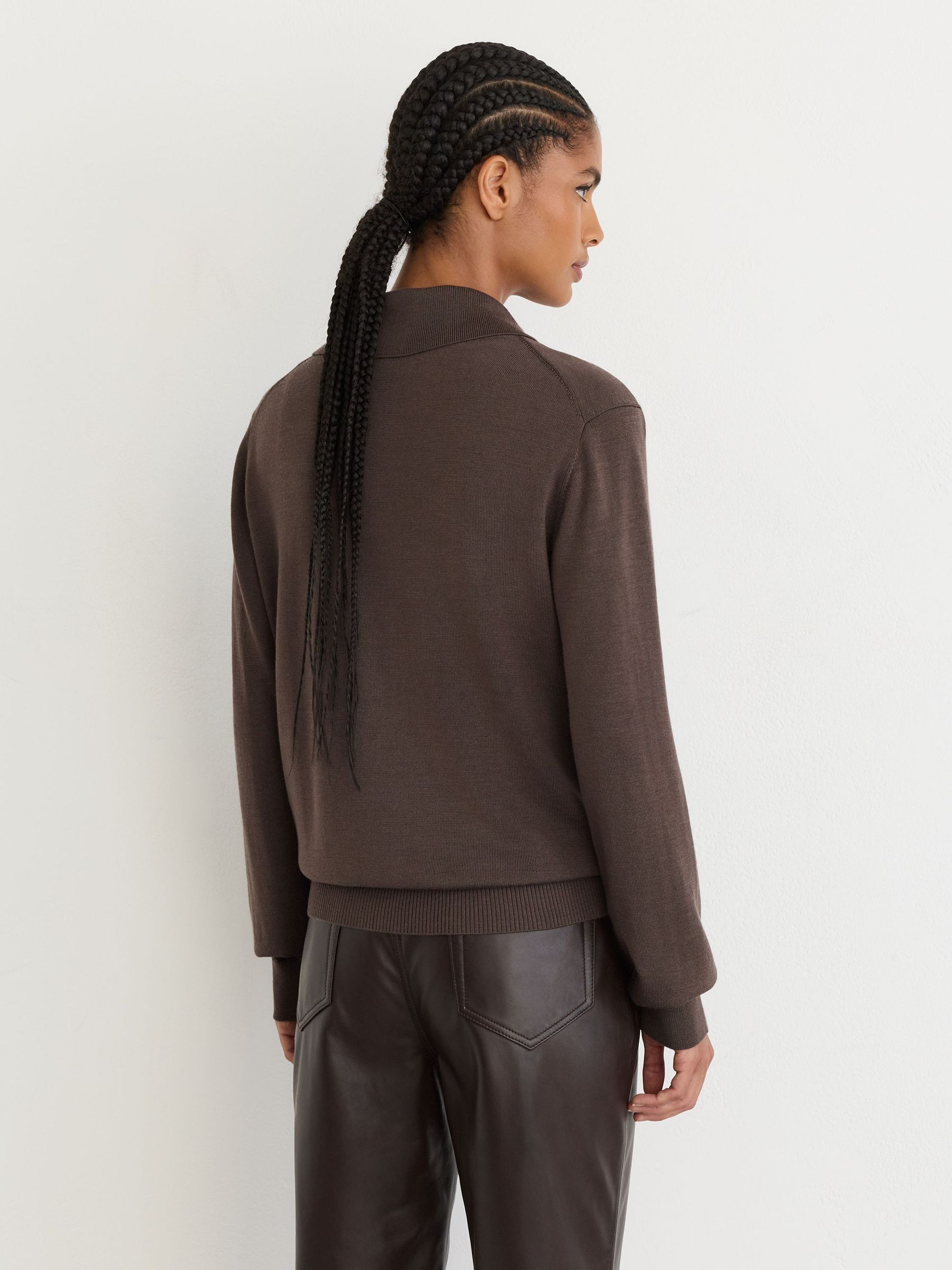 Merino Wool Collared Cardigan in Taupe Neutral - Image 5 of 7