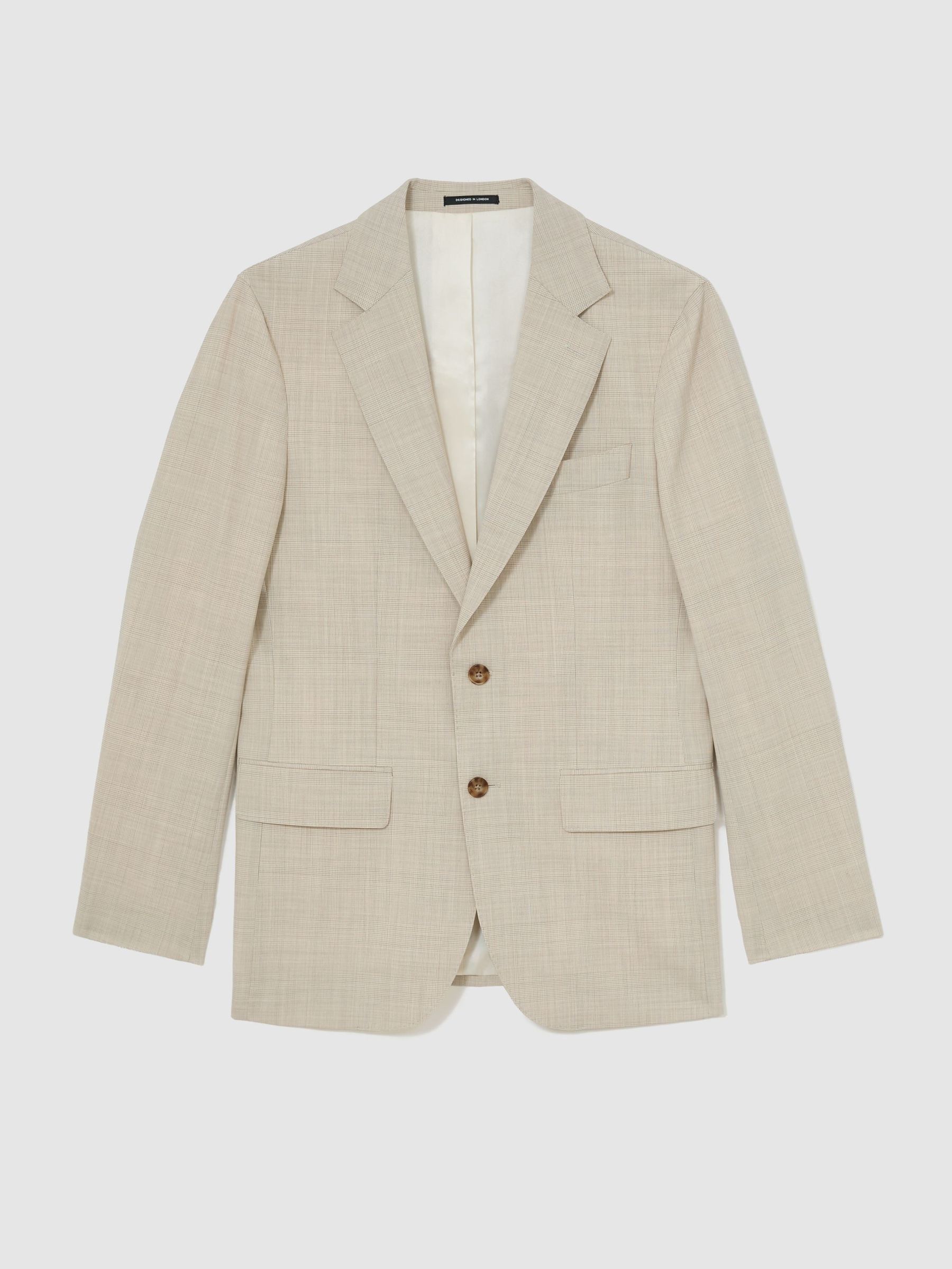 Wool Pin-Check Single-Breasted Suit Blazer Classic-Fit in Oatmeal - Image 2 of 9
