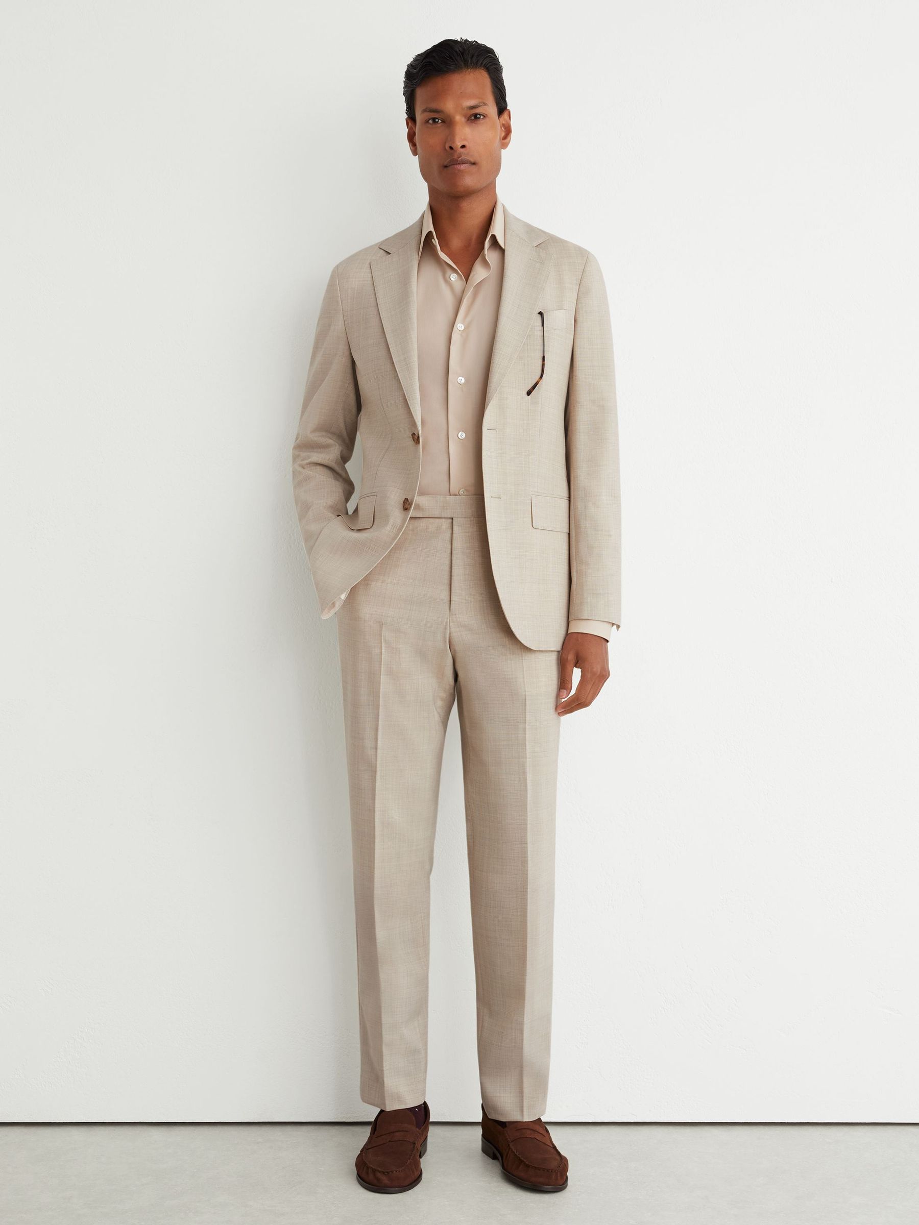 Wool Pin-Check Single-Breasted Suit Blazer Classic-Fit in Oatmeal - Image 3 of 9