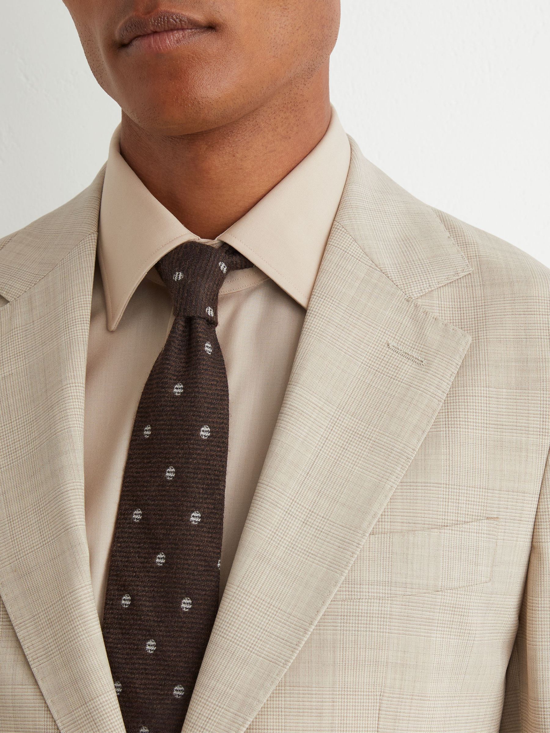 Wool Pin-Check Single-Breasted Suit Blazer Classic-Fit in Oatmeal - Image 5 of 9