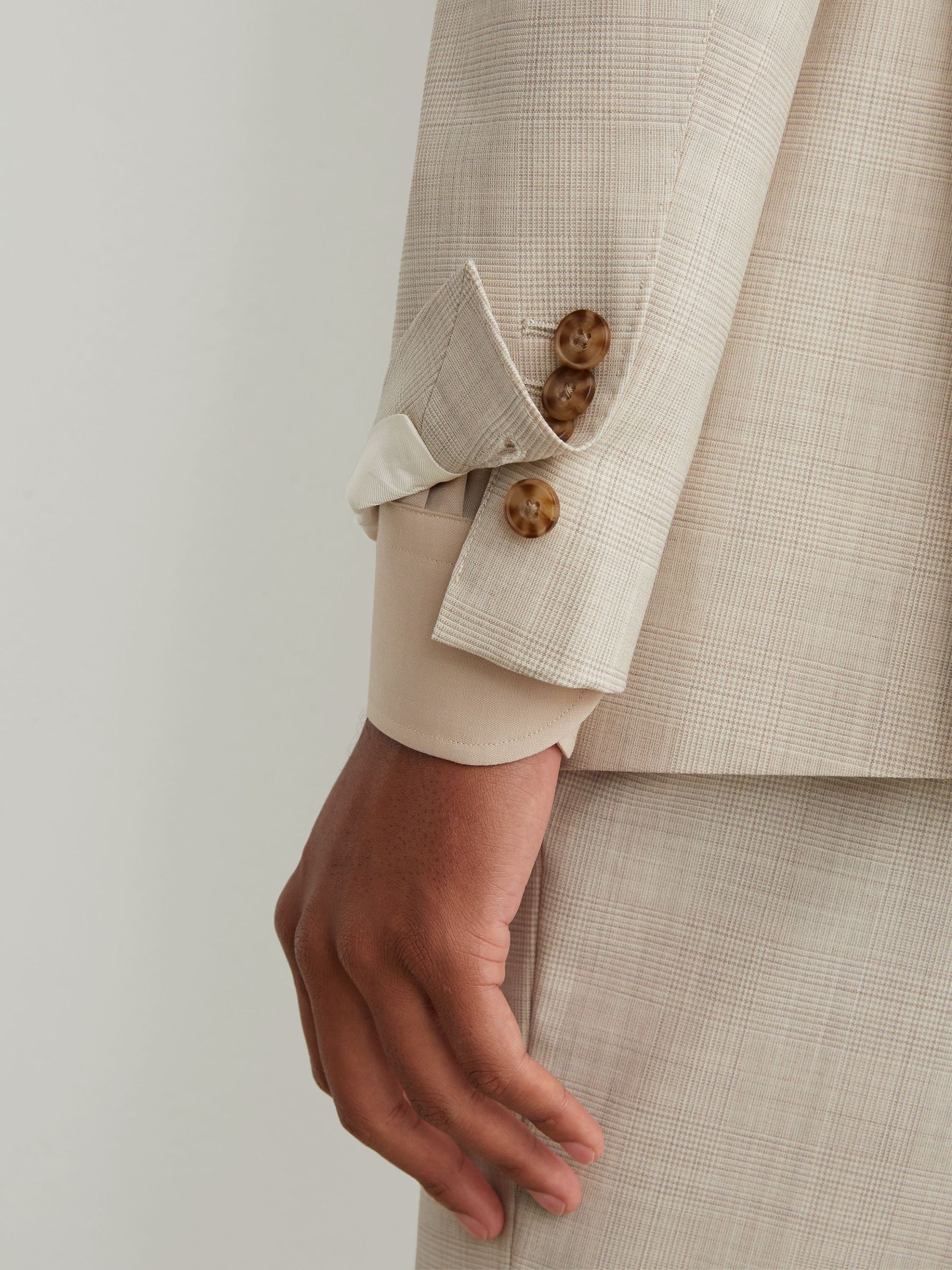Wool Pin-Check Single-Breasted Suit Blazer Classic-Fit in Oatmeal - Image 6 of 9