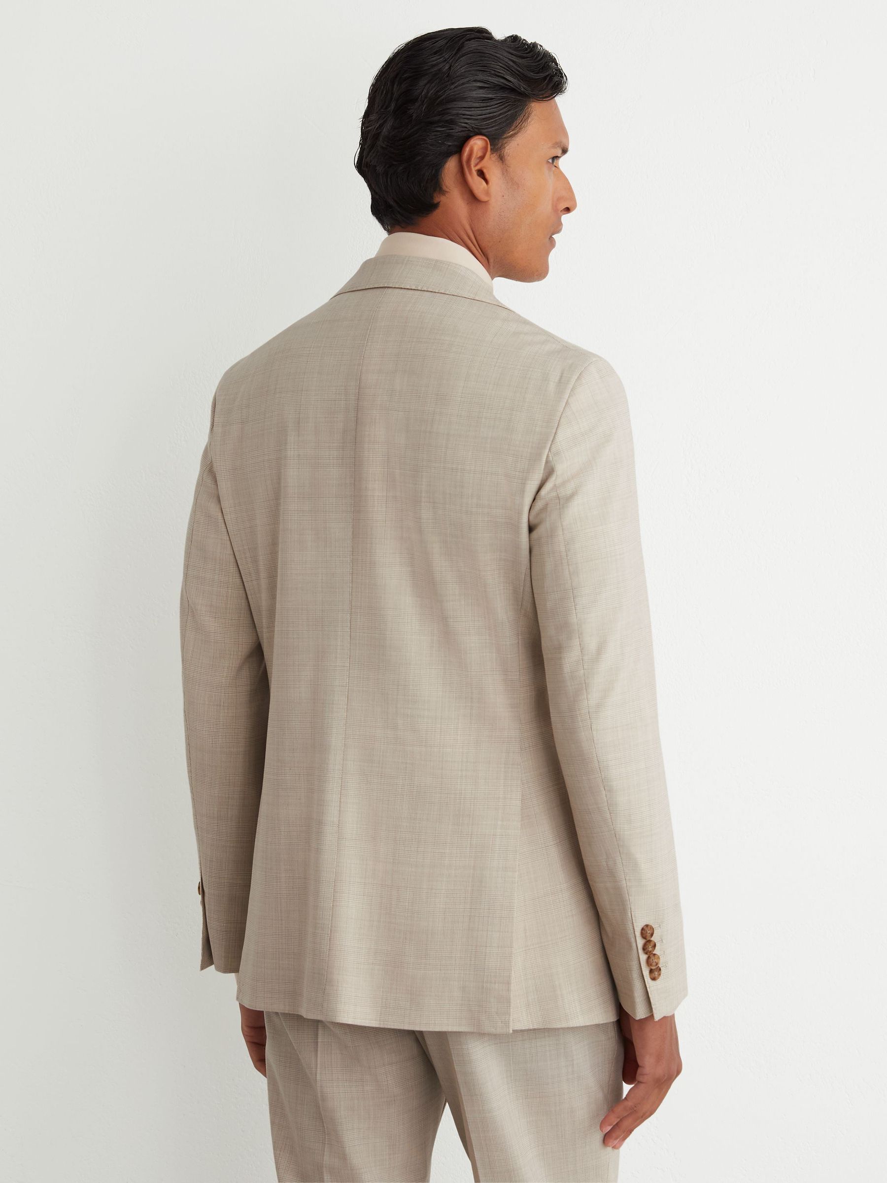 Wool Pin-Check Single-Breasted Suit Blazer Classic-Fit in Oatmeal - Image 7 of 9