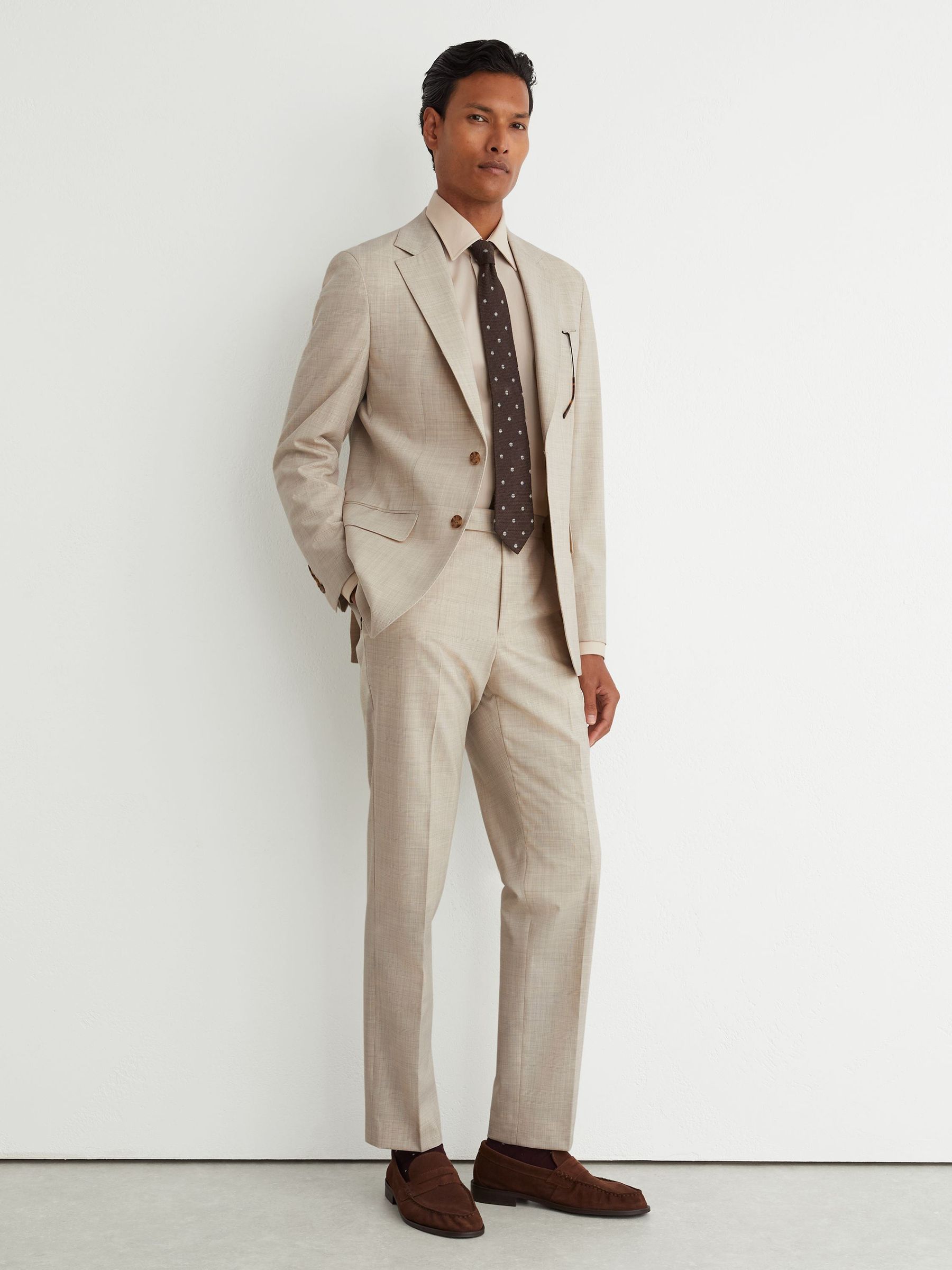 Wool Pin-Check Classic-Fit Suit Trousers in Oatmeal - Image 1 of 6
