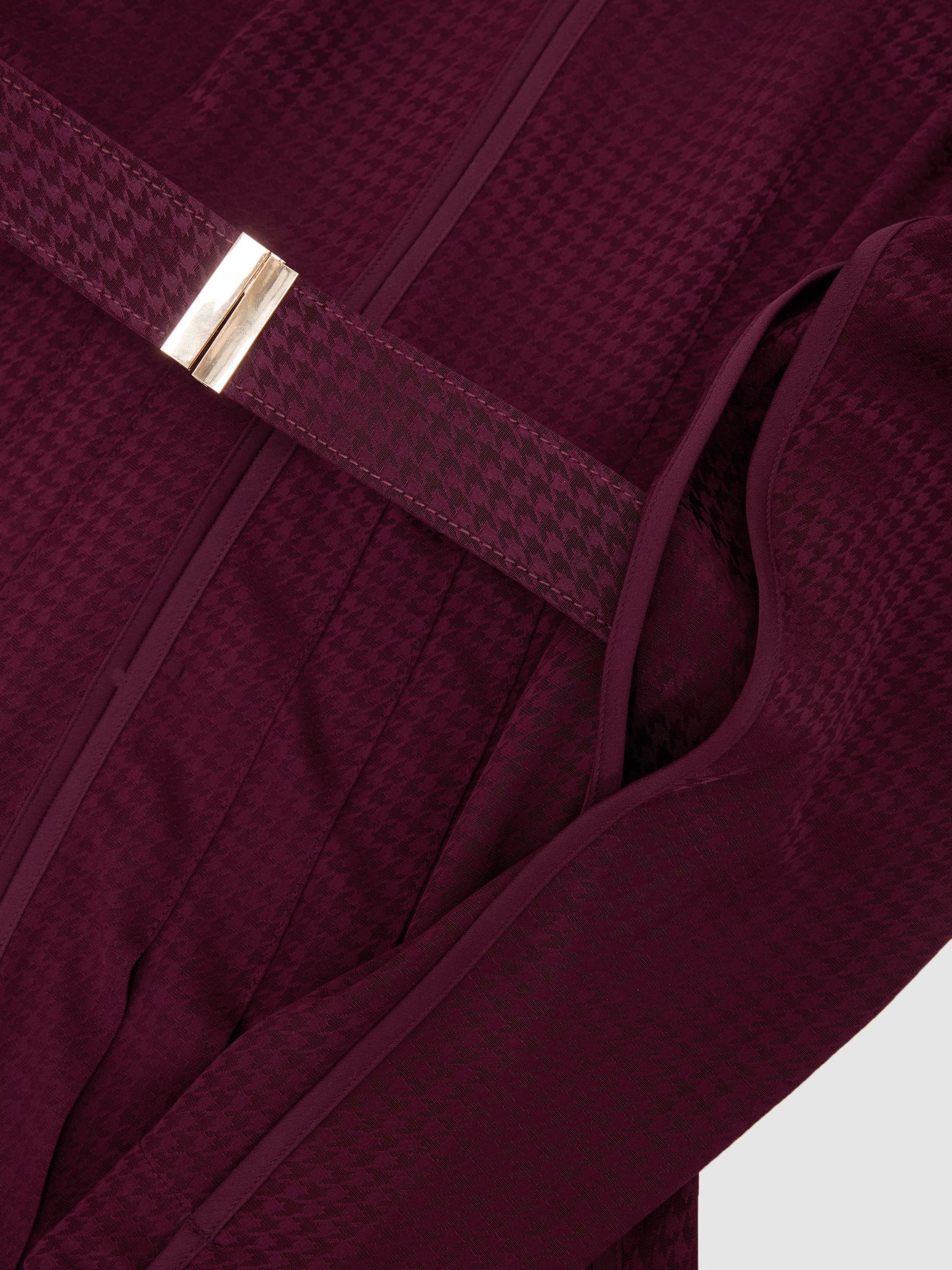 Houndstooth-Check Belted Midi Dress in Berry Red - Image 7 of 7
