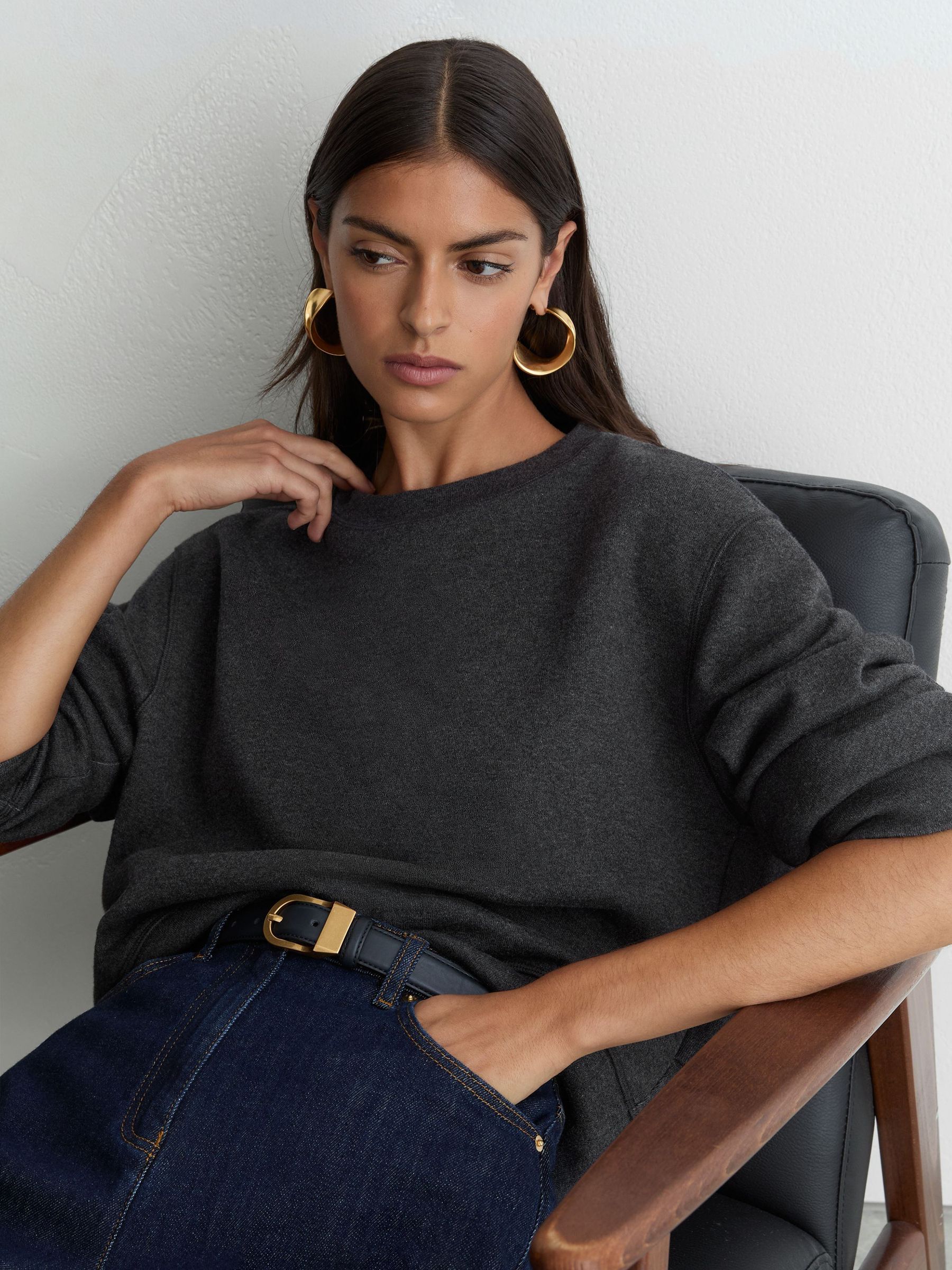 Sweat Tops in Charcoal Grey Marl - Image 1 of 7