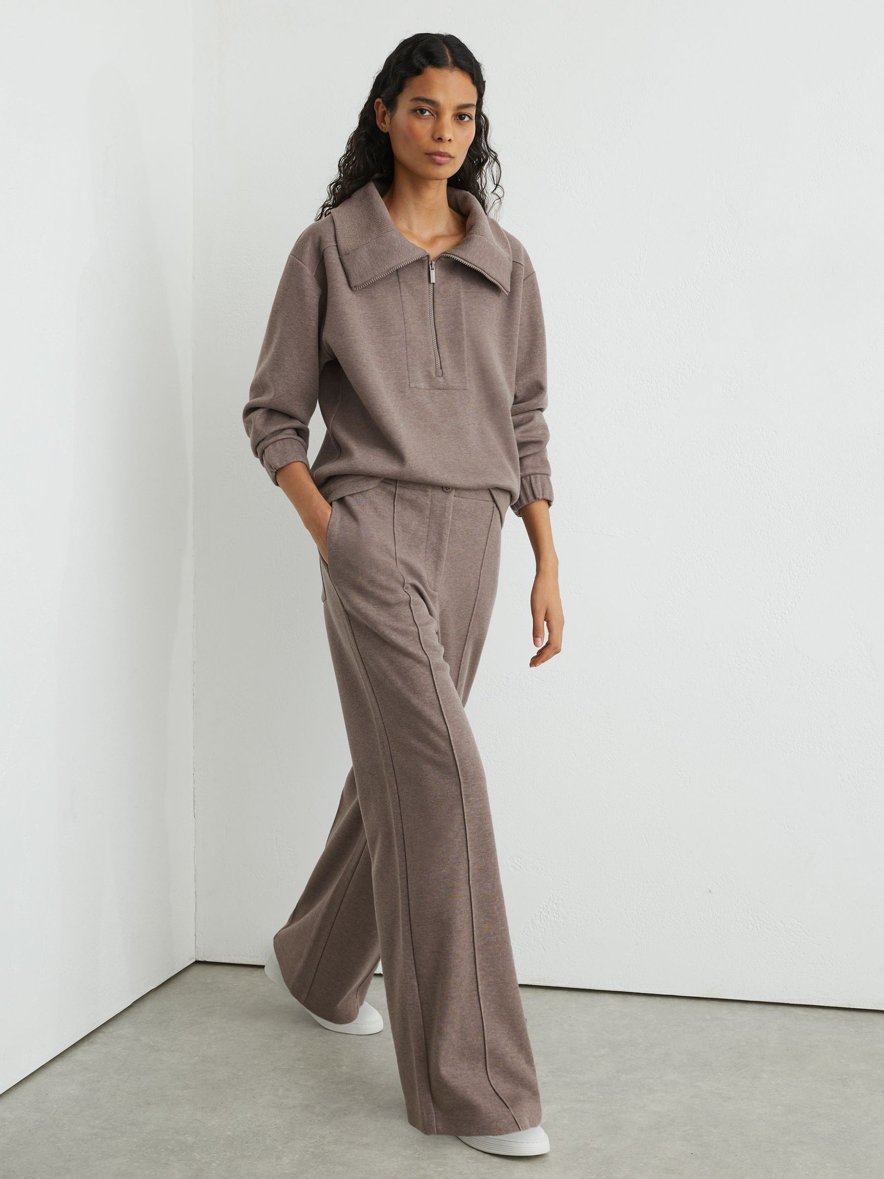 Petite Lyocell-Wool Wide-Leg Joggers in Fawn Brown - Image 1 of 8