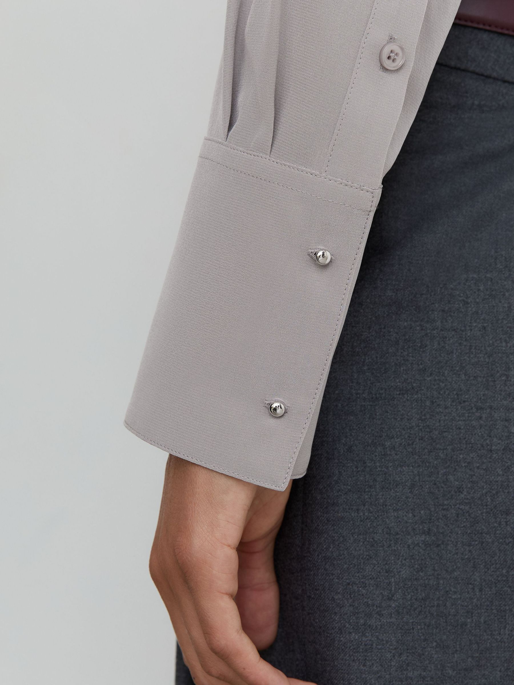 Matte-Silk Tie-Neck Blouse in Grey - Image 4 of 9