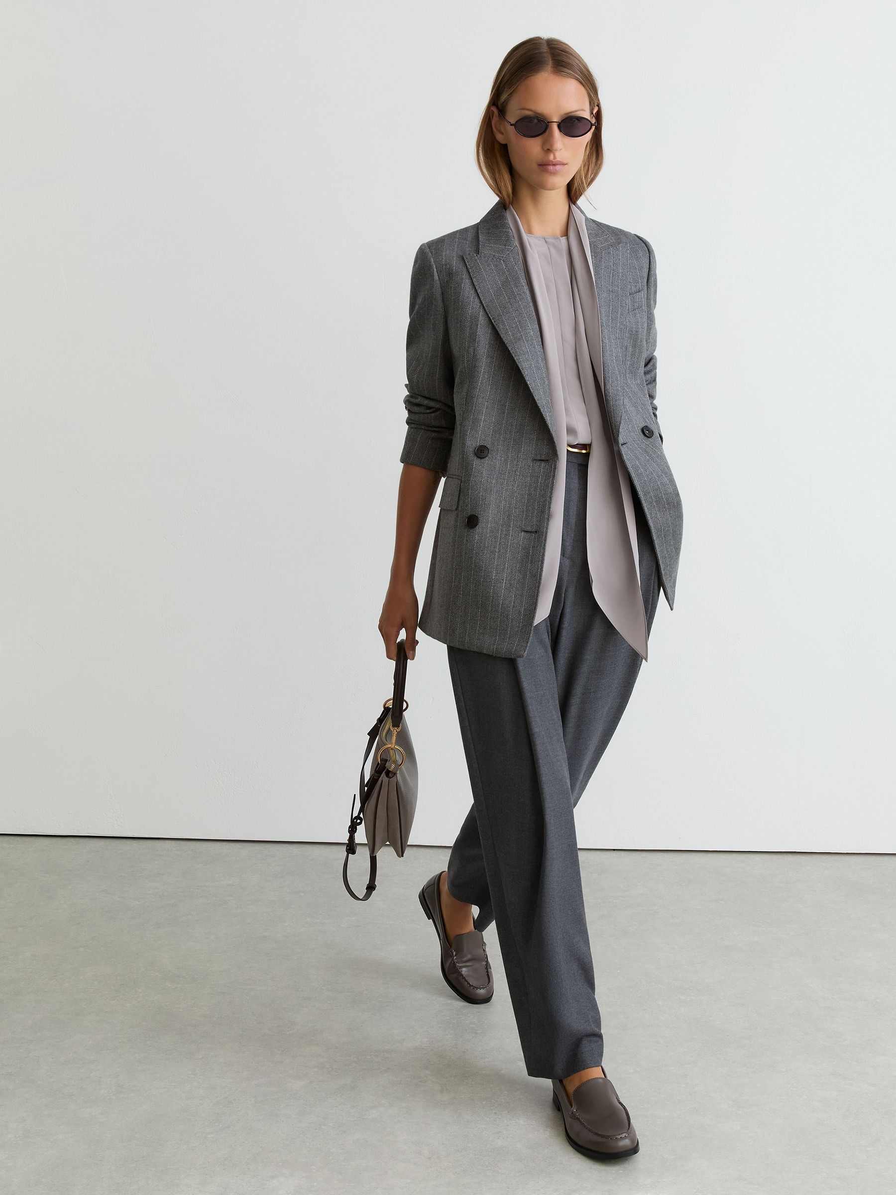 Matte-Silk Tie-Neck Blouse in Grey - Image 8 of 9