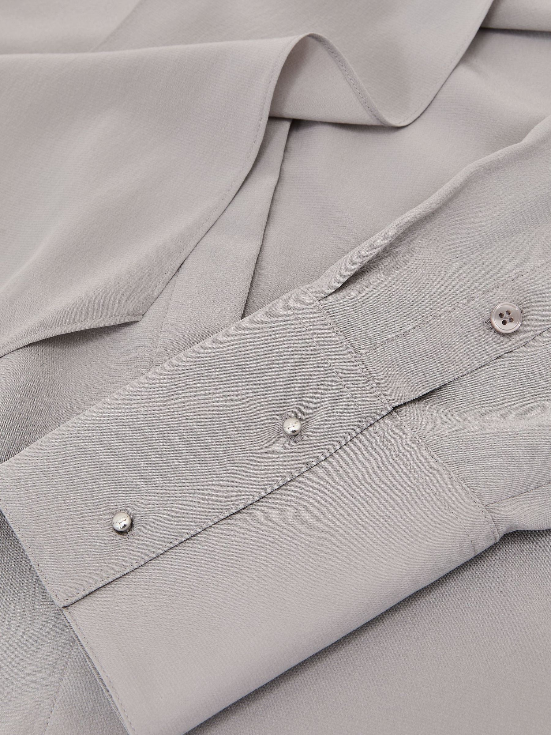 Matte-Silk Tie-Neck Blouse in Grey - Image 9 of 9