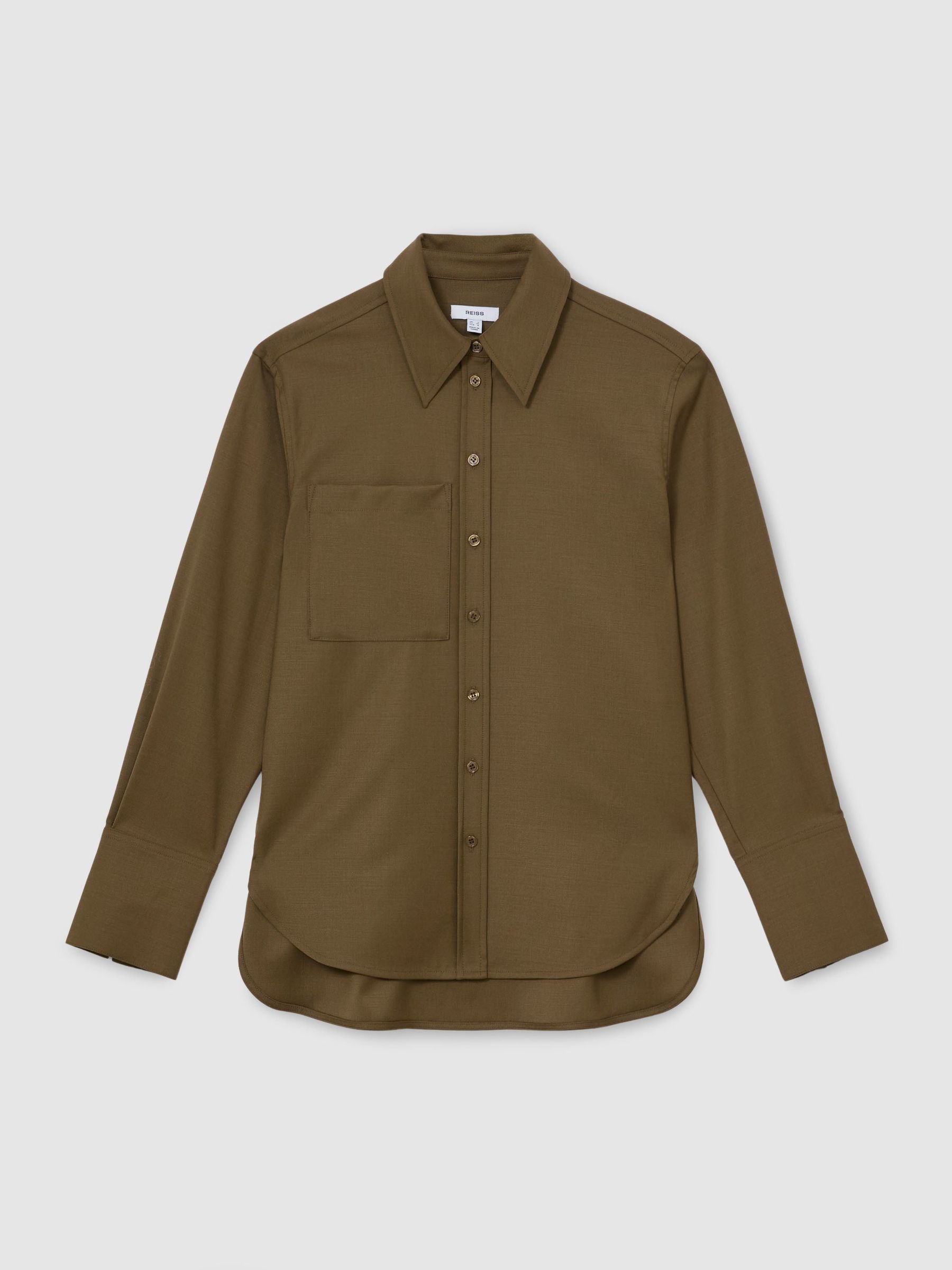 Wool-Blend Long-Sleeve Shirt in Khaki Green - Image 2 of 10
