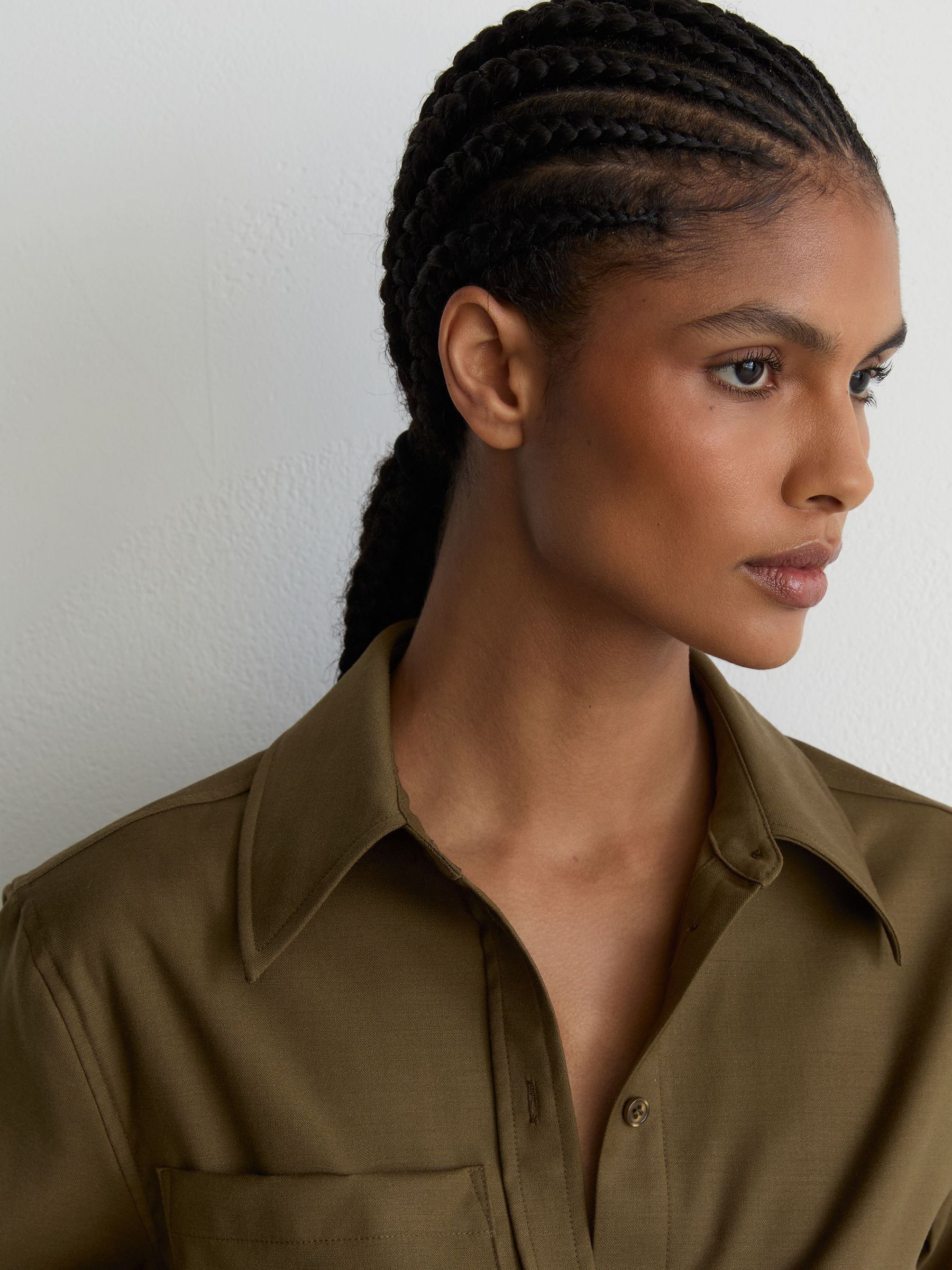 Wool-Blend Long-Sleeve Shirt in Khaki Green - Image 6 of 10