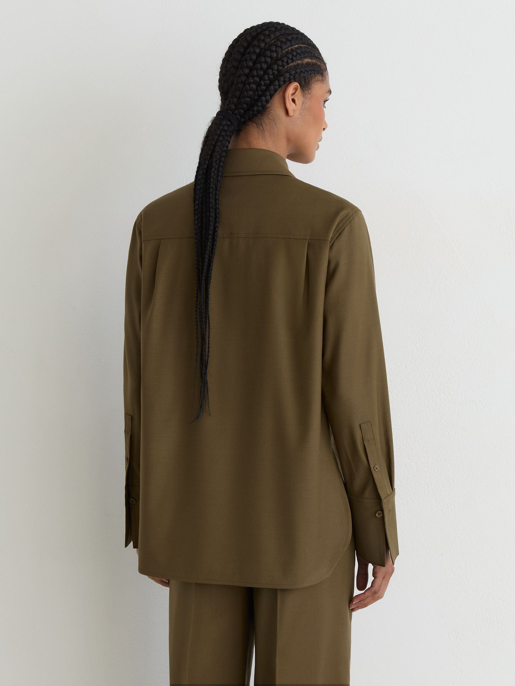 Wool-Blend Long-Sleeve Shirt in Khaki Green - Image 9 of 10